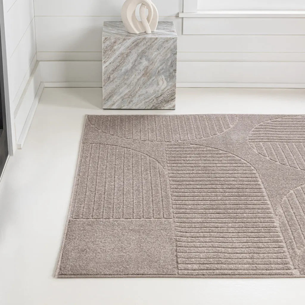 8' X 10' Taupe And Beige Striped Indoor Outdoor Area Rug Homeroots Outdoor