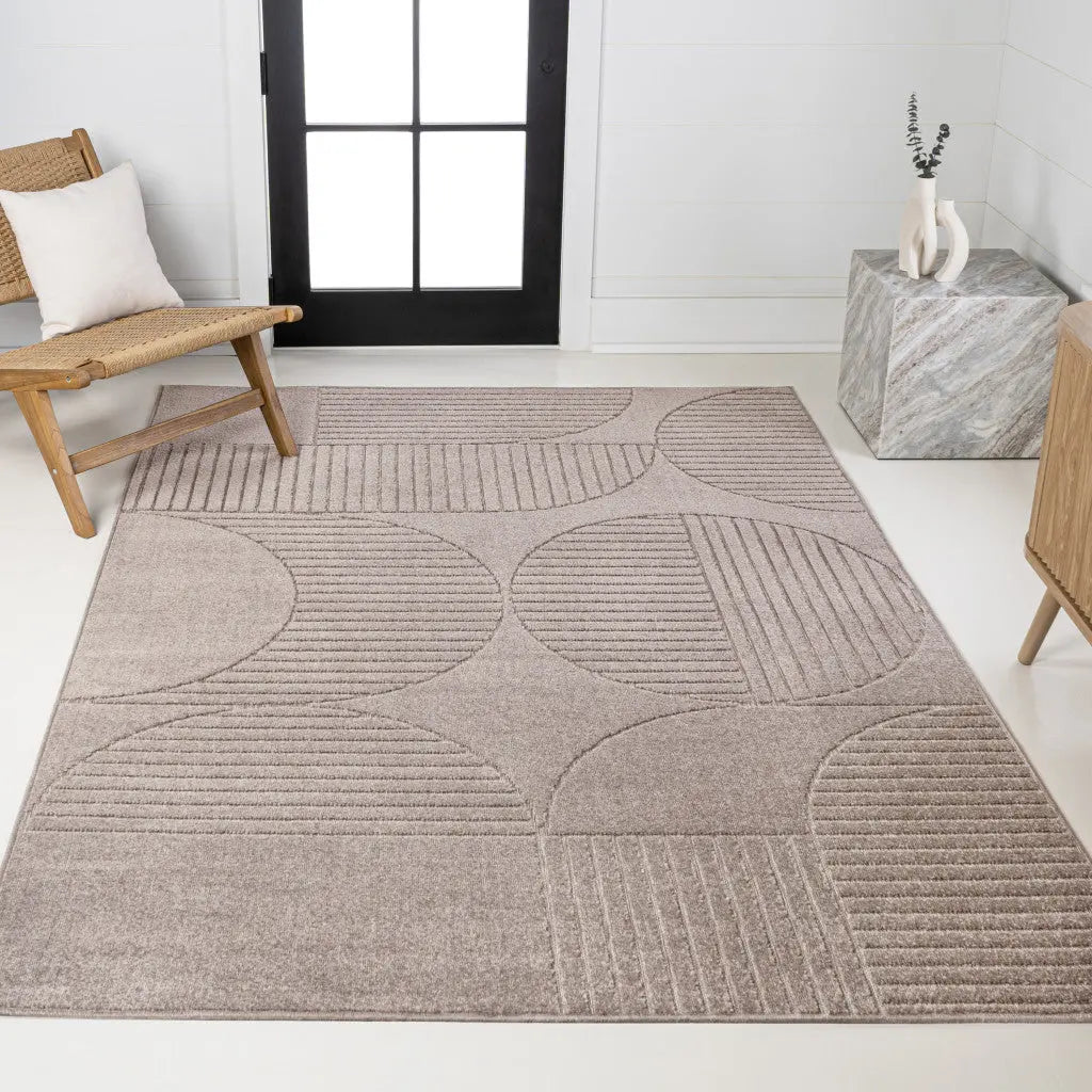 8' X 10' Taupe And Beige Striped Indoor Outdoor Area Rug Homeroots Outdoor