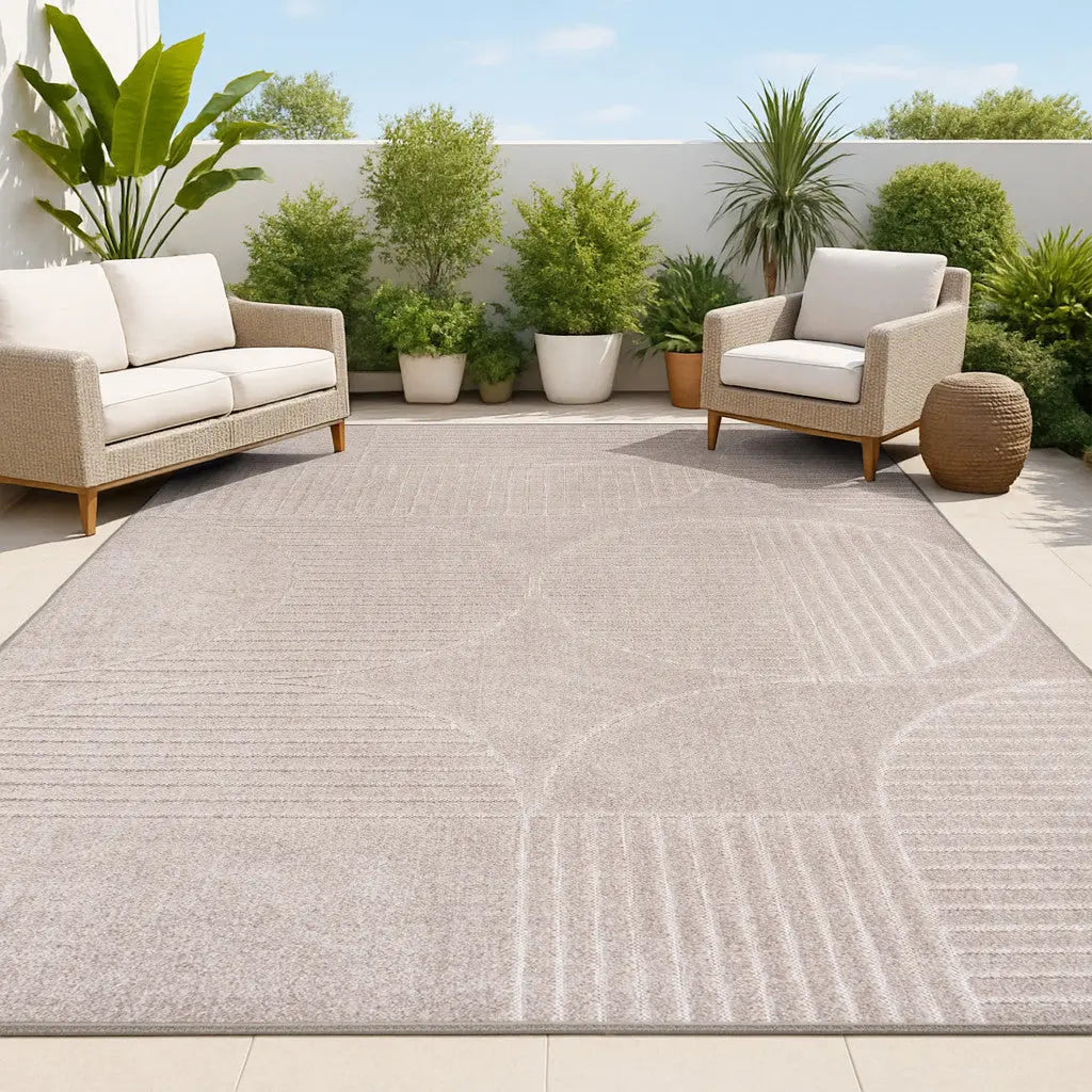 8' X 10' Taupe And Beige Striped Indoor Outdoor Area Rug Homeroots Outdoor