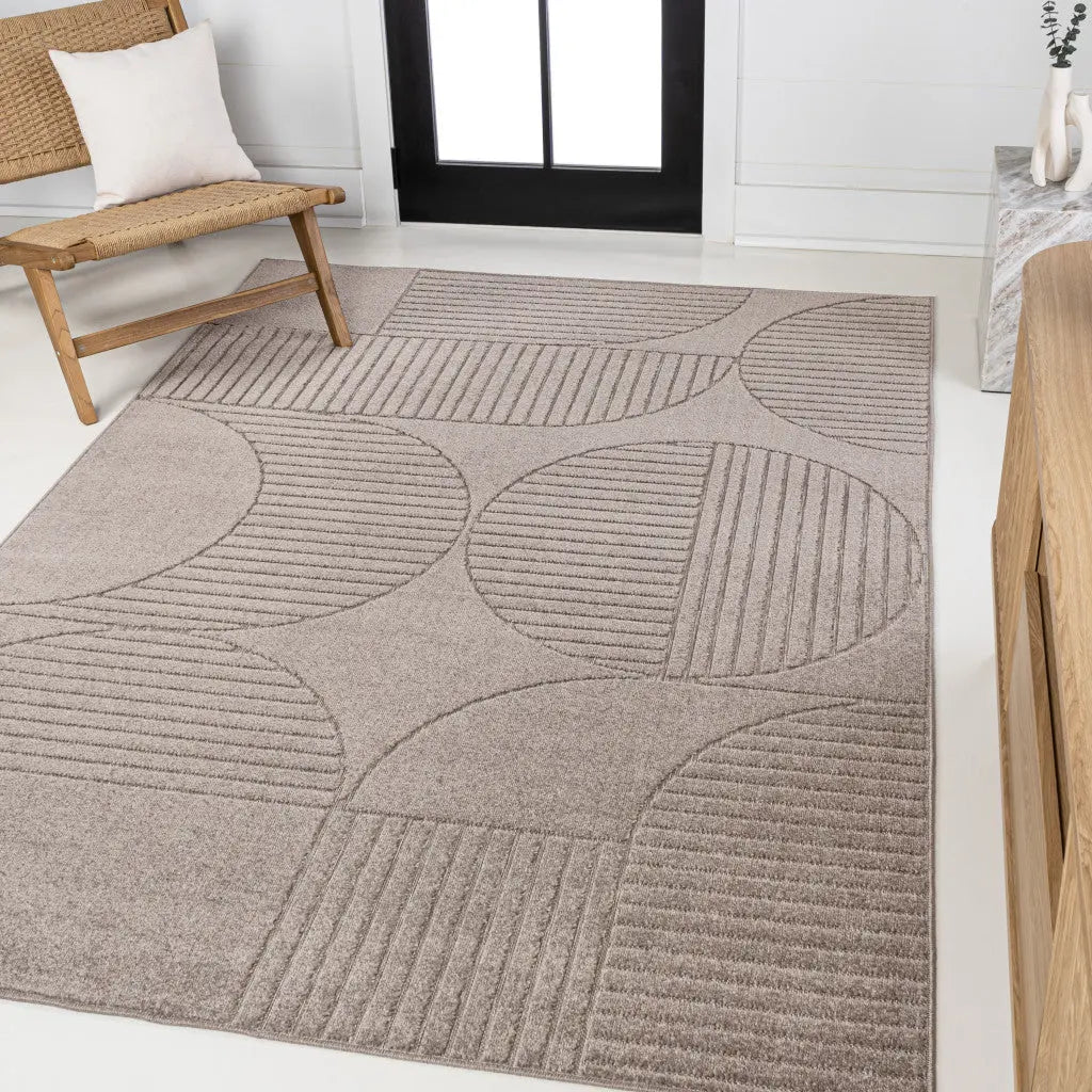 8' X 10' Taupe And Beige Striped Indoor Outdoor Area Rug Homeroots Outdoor