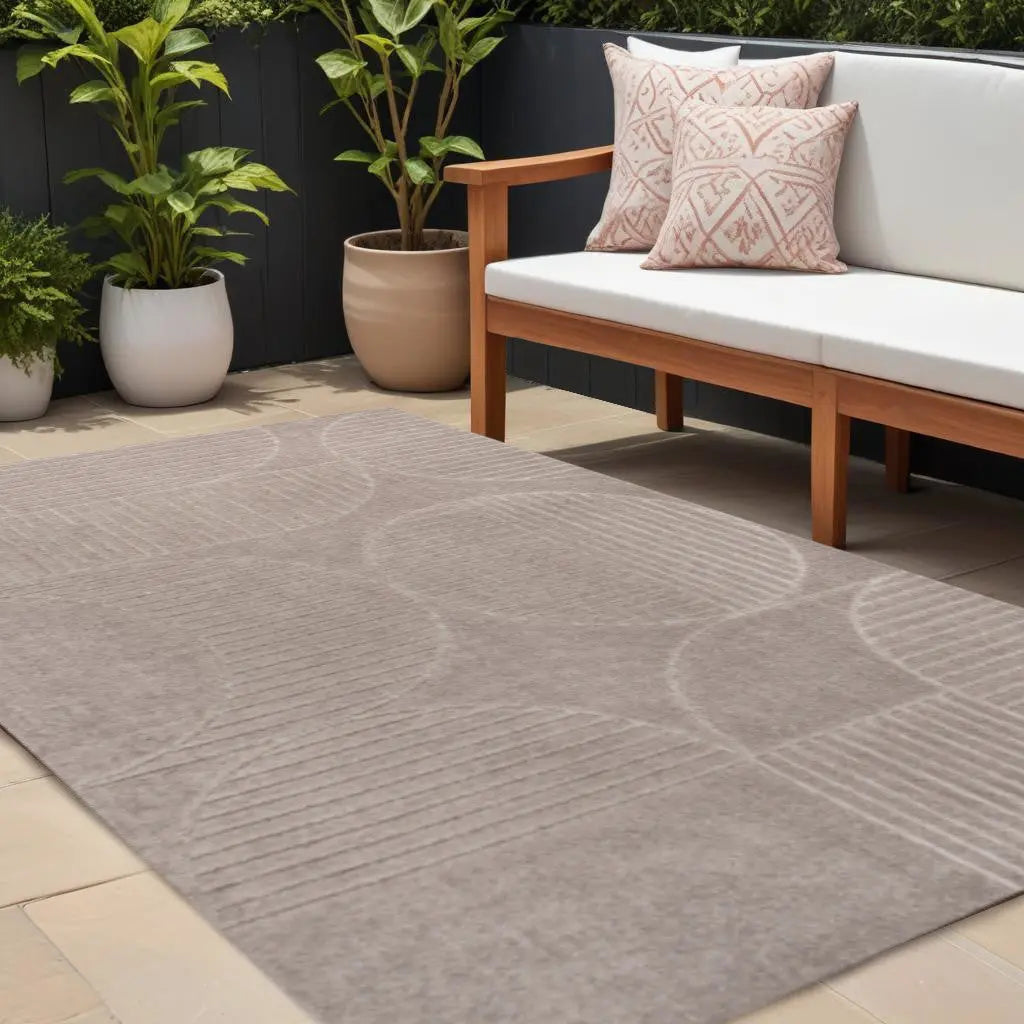 8' X 10' Taupe And Beige Striped Indoor Outdoor Area Rug Homeroots Outdoor