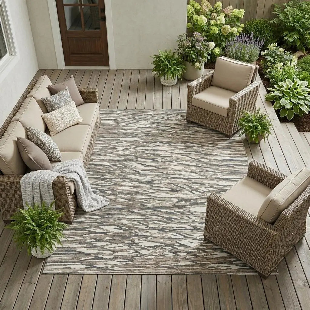 8' X 10' Taupe And Brown Abstract Washable Indoor Outdoor Area Rug Homeroots Outdoor