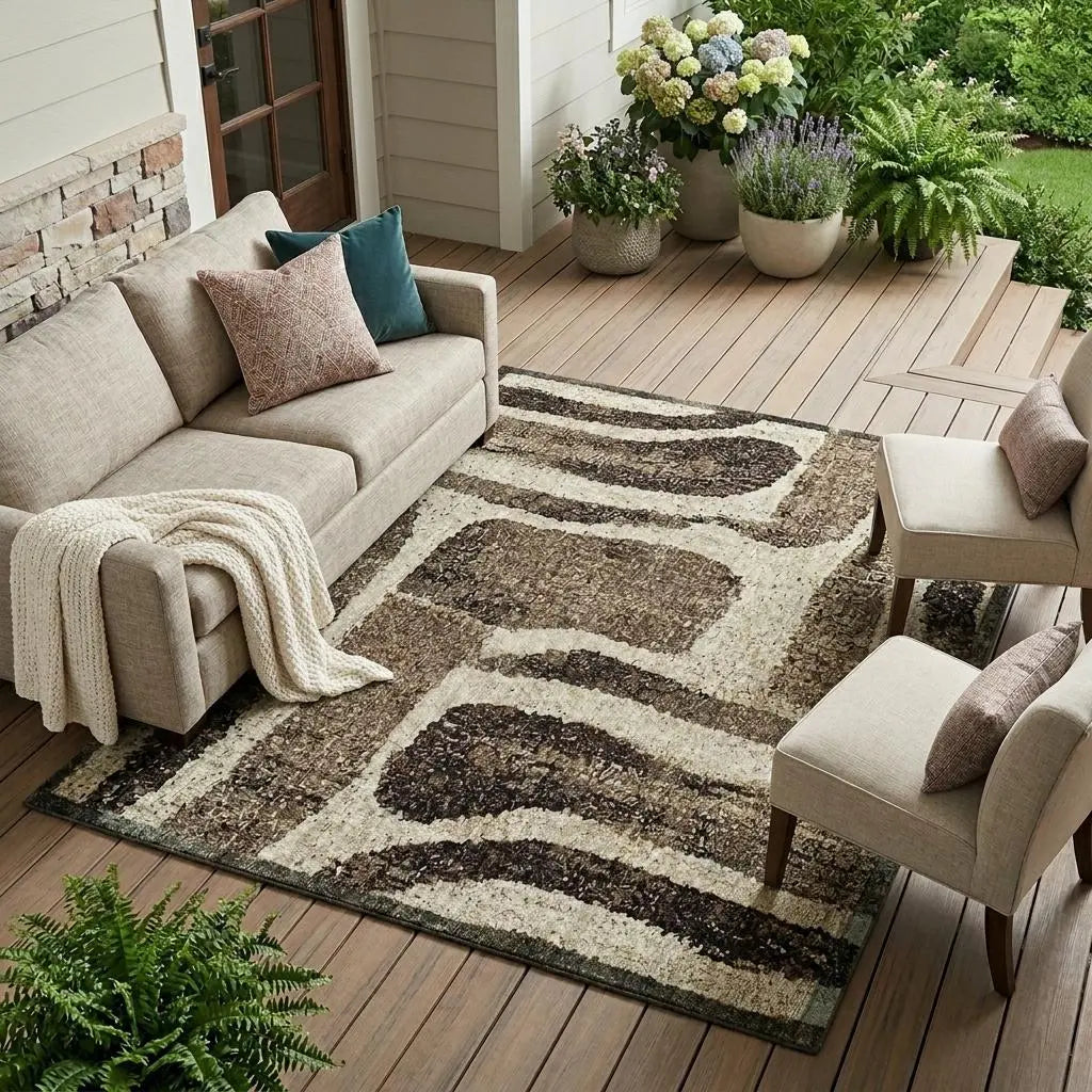8' X 10' Taupe And Brown Abstract Washable Indoor Outdoor Area Rug Homeroots Outdoor