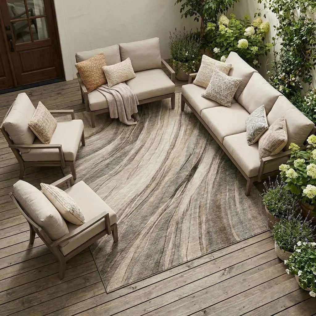 8' X 10' Taupe And Brown Abstract Washable Indoor Outdoor Area Rug Homeroots Outdoor