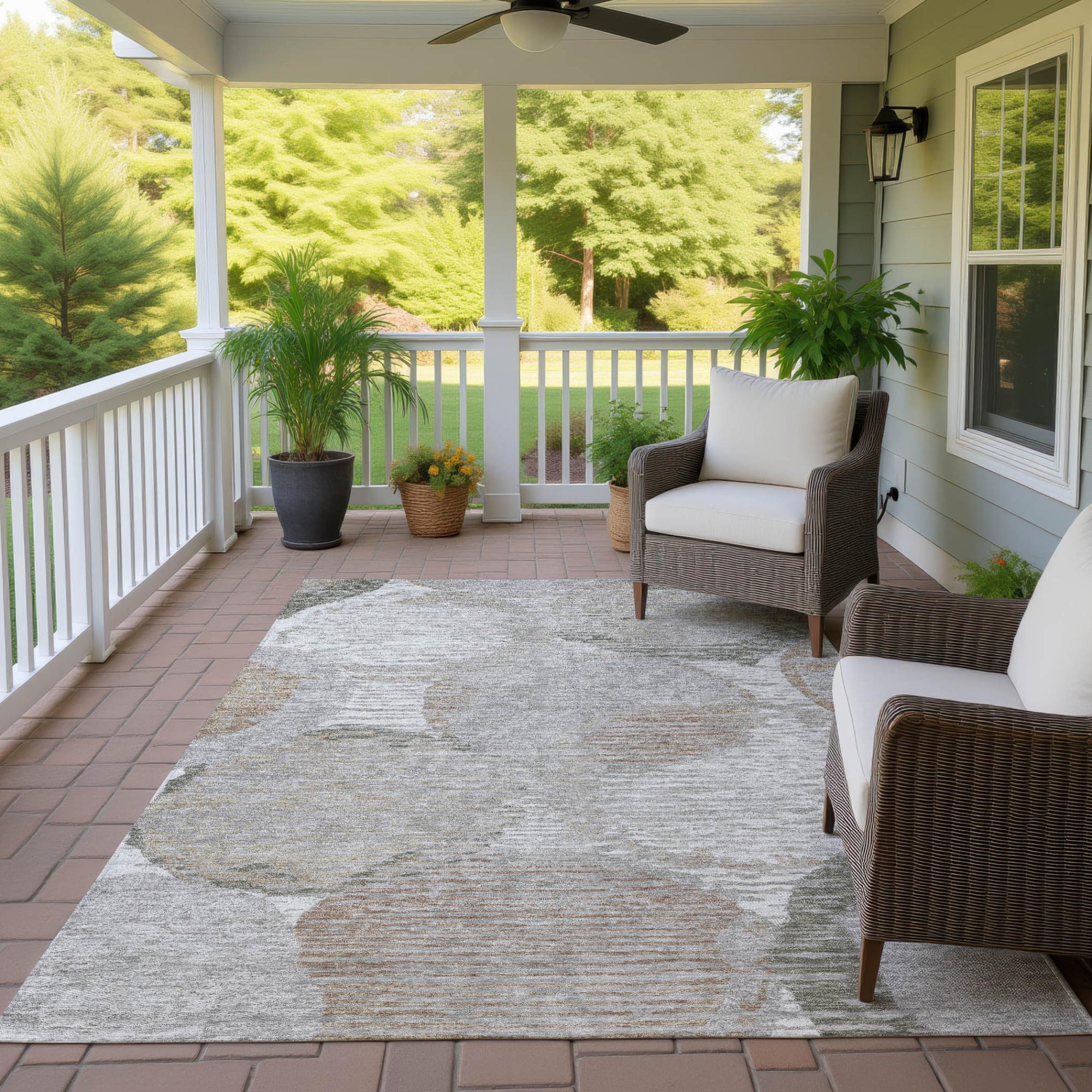 8' X 10' Taupe And Brown Geometric Washable Indoor Outdoor Area Rug Homeroots Outdoor
