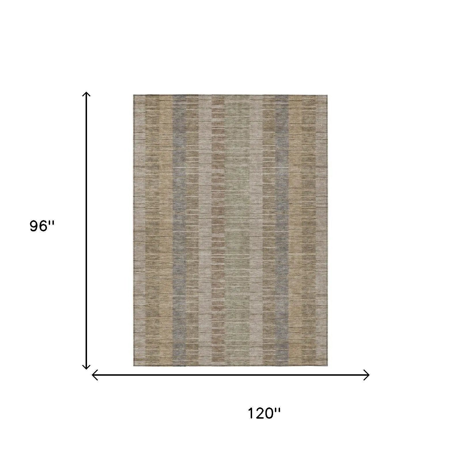 8' X 10' Taupe And Brown Striped Washable Indoor Outdoor Area Rug Homeroots Outdoor