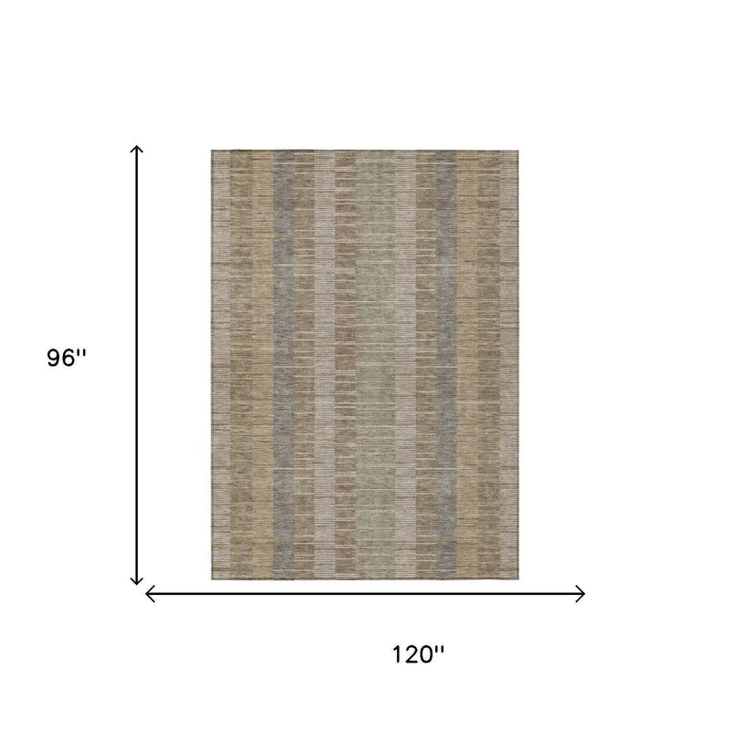 8' X 10' Taupe And Brown Striped Washable Indoor Outdoor Area Rug Homeroots Outdoor