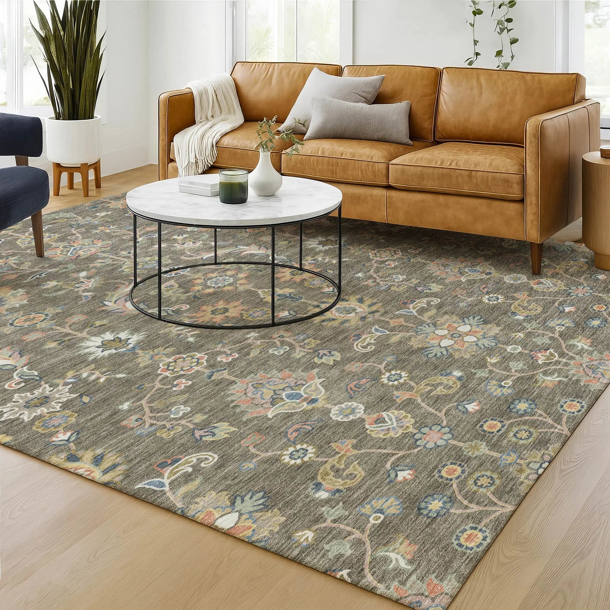 8' X 10' Taupe And Denim Blue Abstract Washable Indoor Outdoor Area Rug Homeroots Outdoor