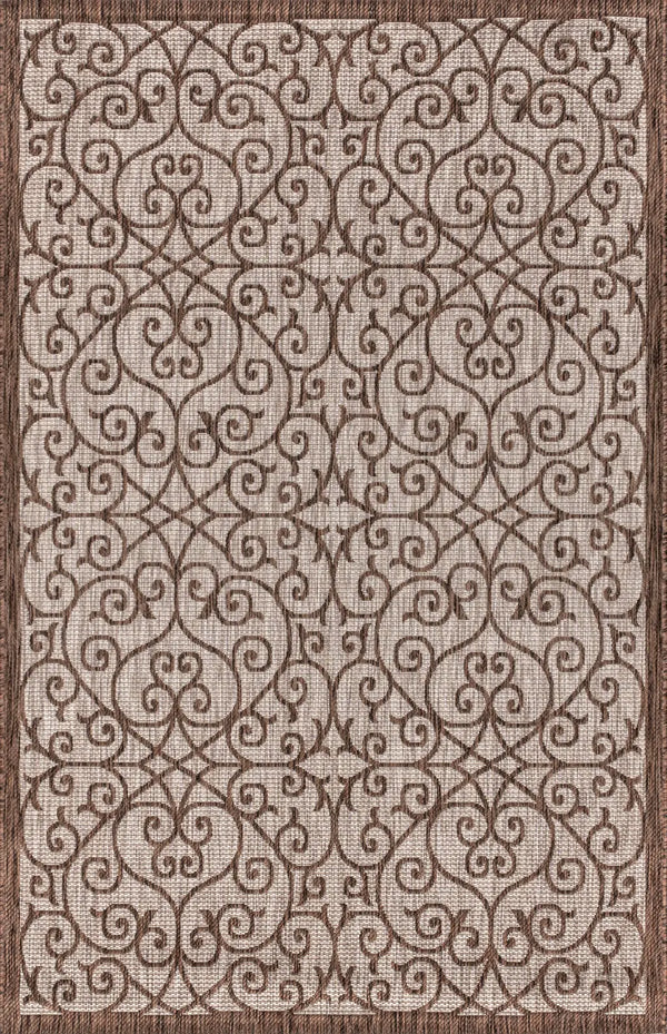 8' X 10' Taupe And Espresso Geometric Indoor Outdoor Area Rug Homeroots Outdoor