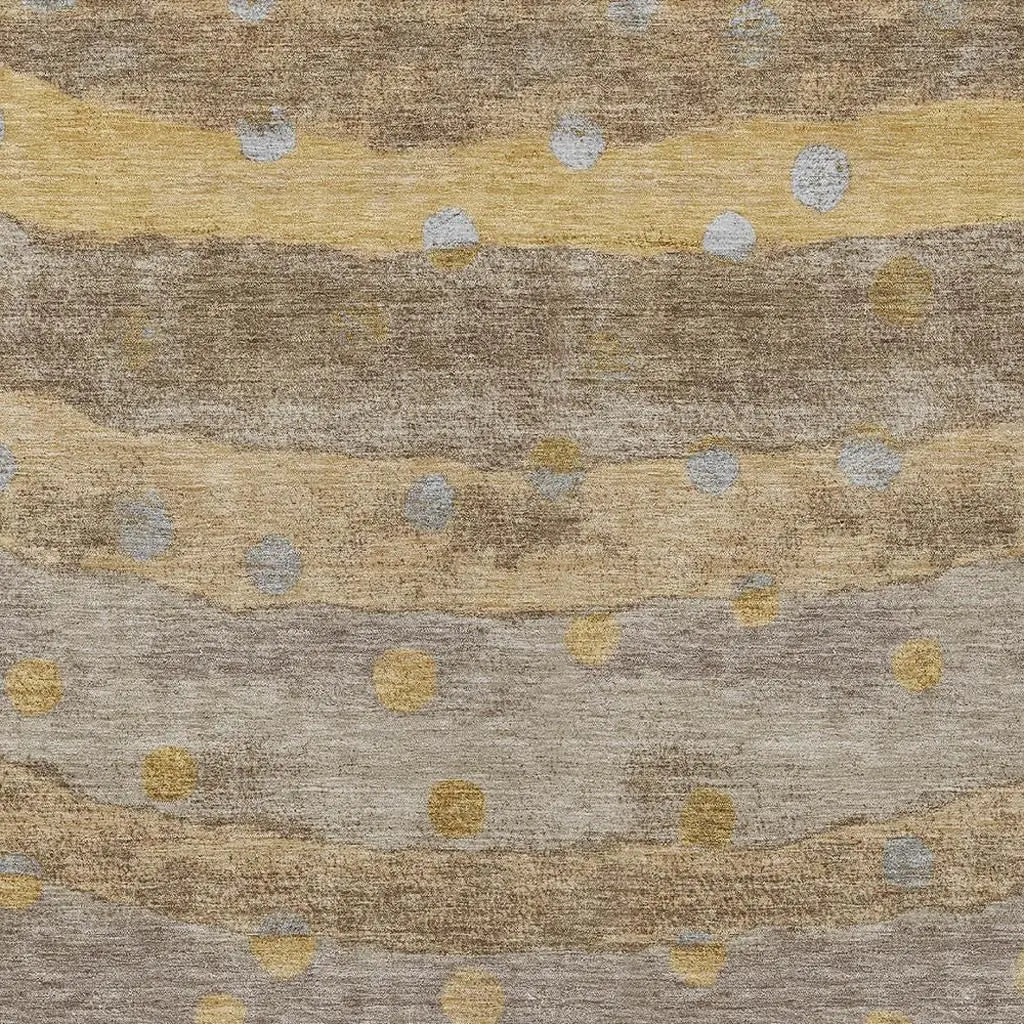 8' X 10' Taupe And Gold Striped Washable Indoor Outdoor Area Rug Homeroots Outdoor