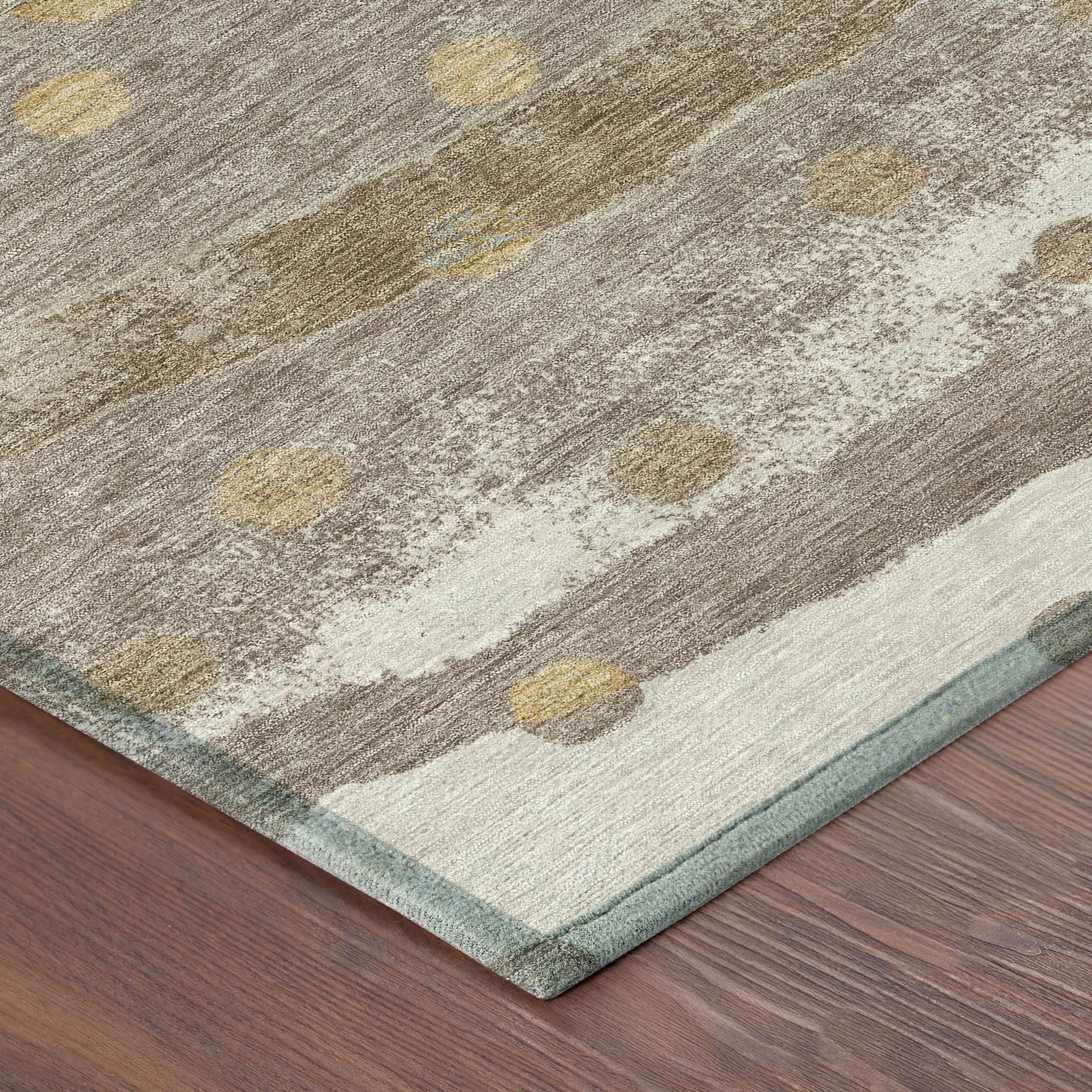 8' X 10' Taupe And Gold Striped Washable Indoor Outdoor Area Rug Homeroots Outdoor