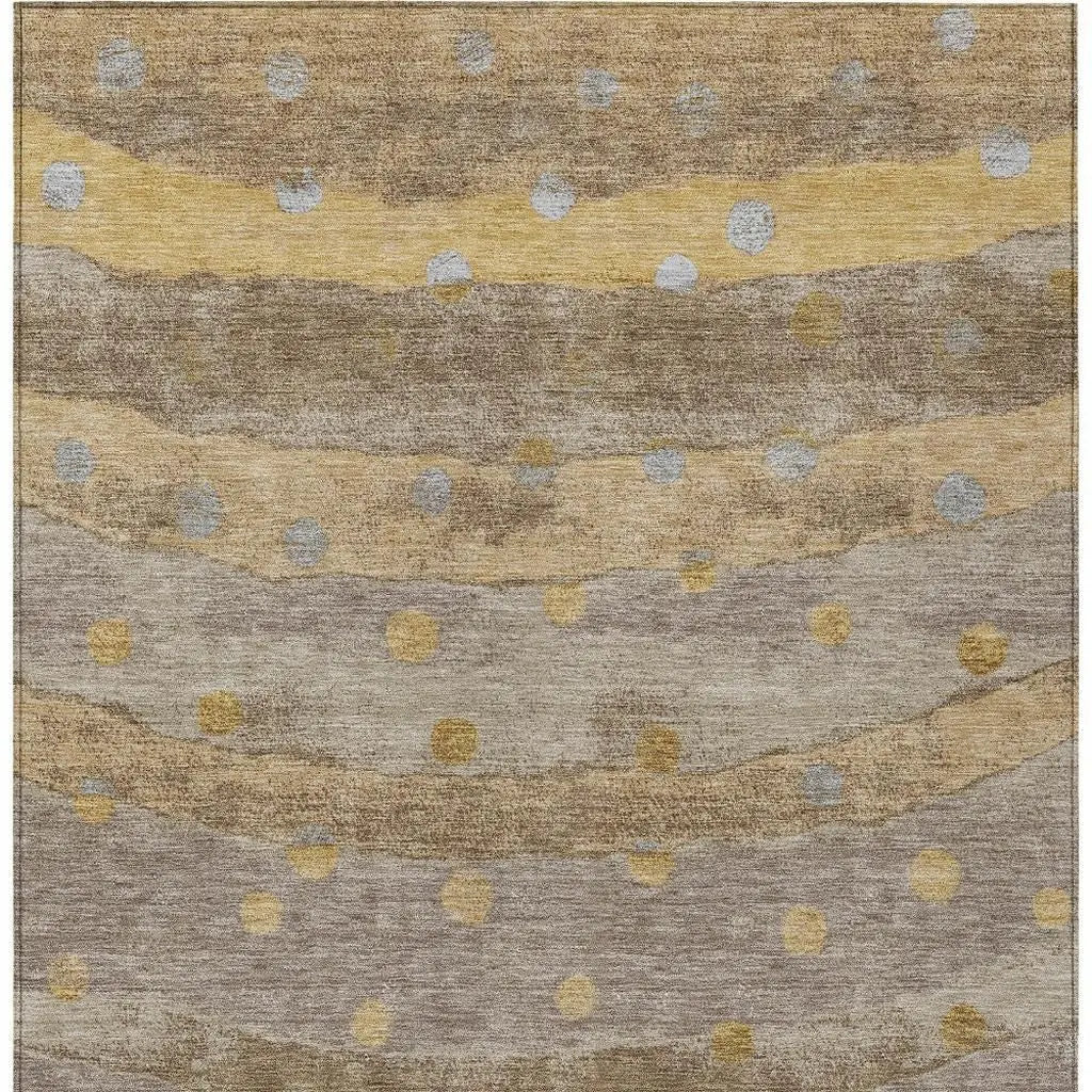 8' X 10' Taupe And Gold Striped Washable Indoor Outdoor Area Rug Homeroots Outdoor