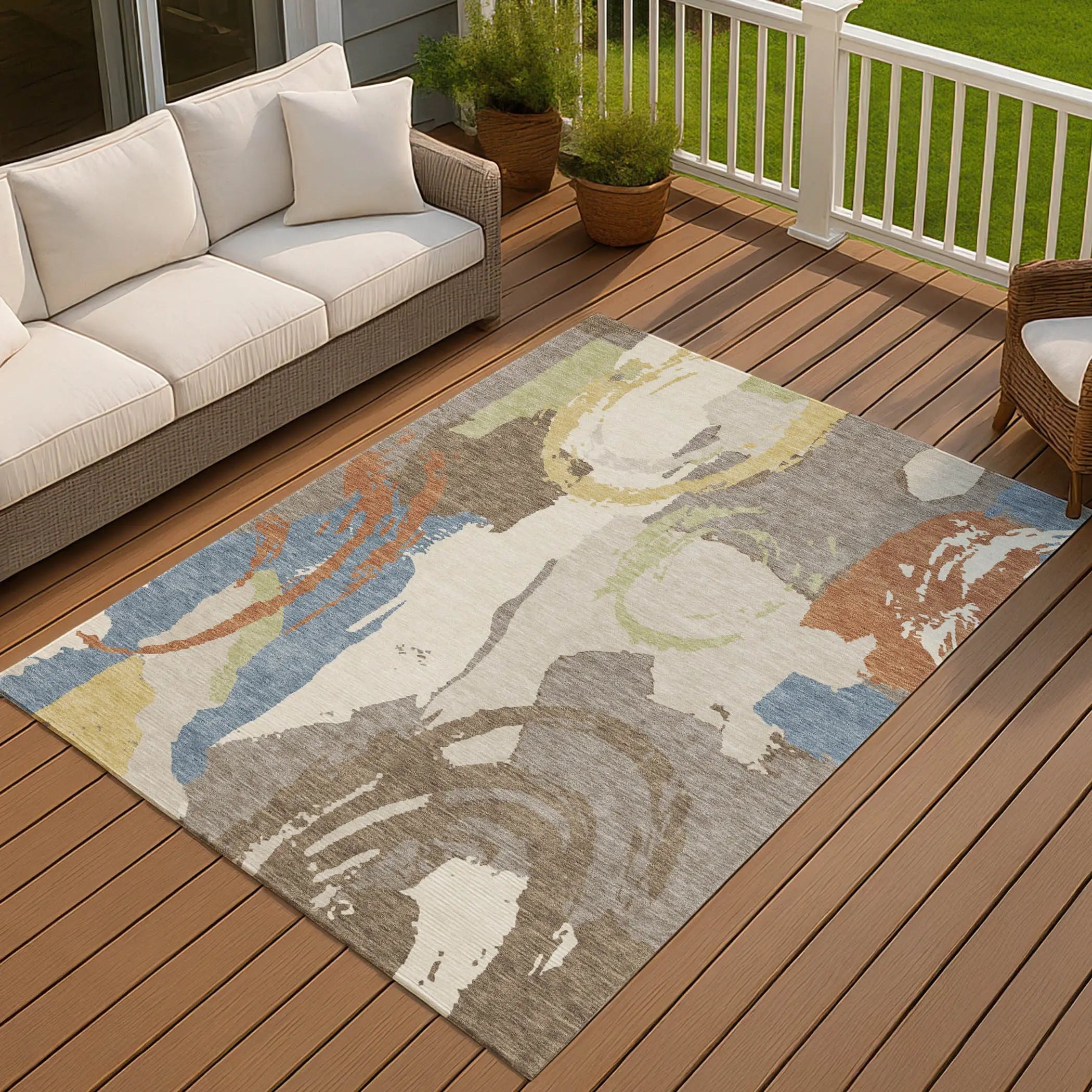 8' X 10' Taupe And Ivory Abstract Washable Indoor Outdoor Area Rug Homeroots Outdoor