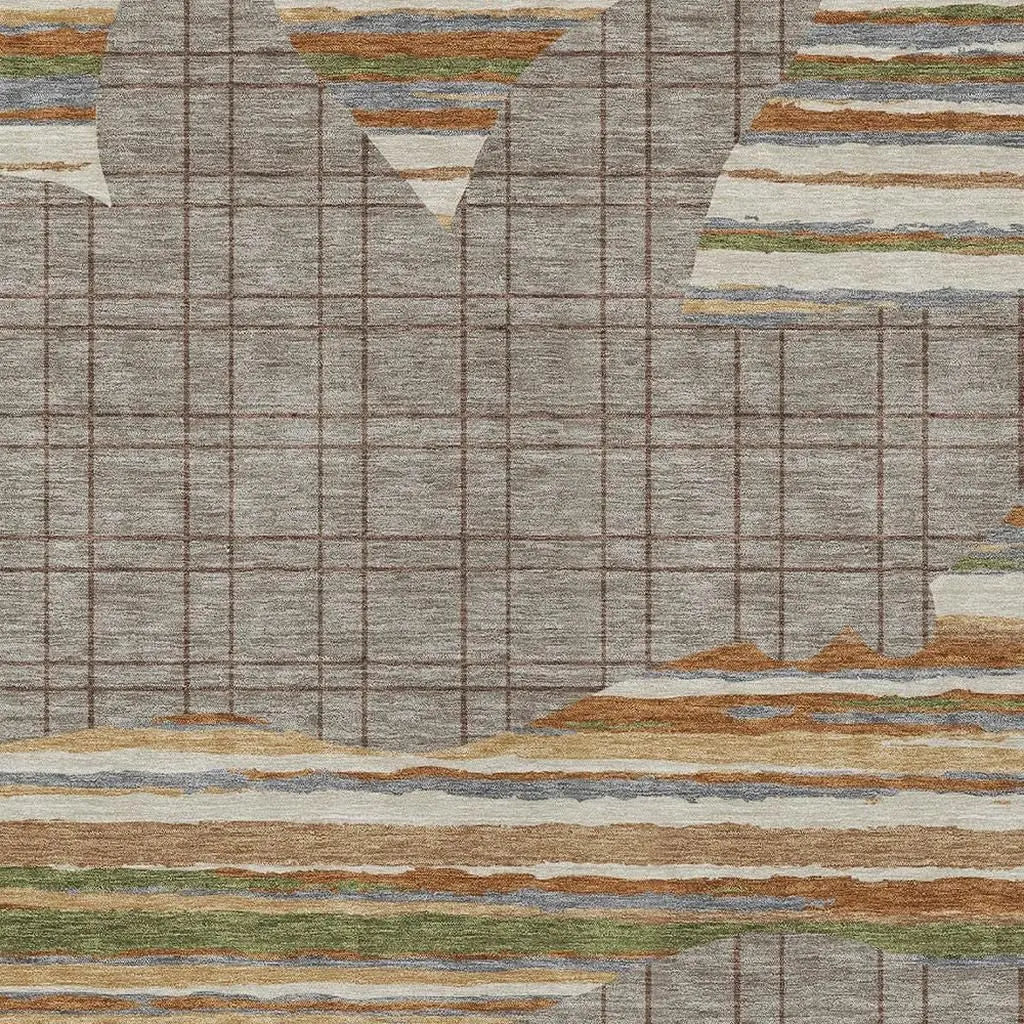 8' X 10' Taupe And Ivory Abstract Washable Indoor Outdoor Area Rug Homeroots Outdoor