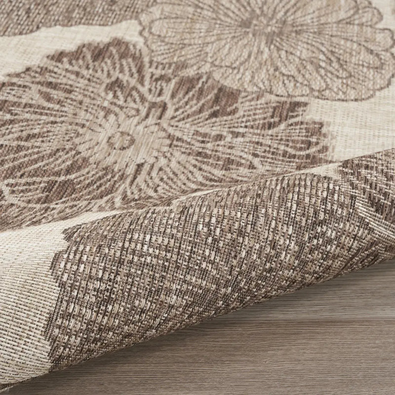 8' X 10' Taupe And Ivory Floral Indoor Outdoor Area Rug Homeroots Outdoor