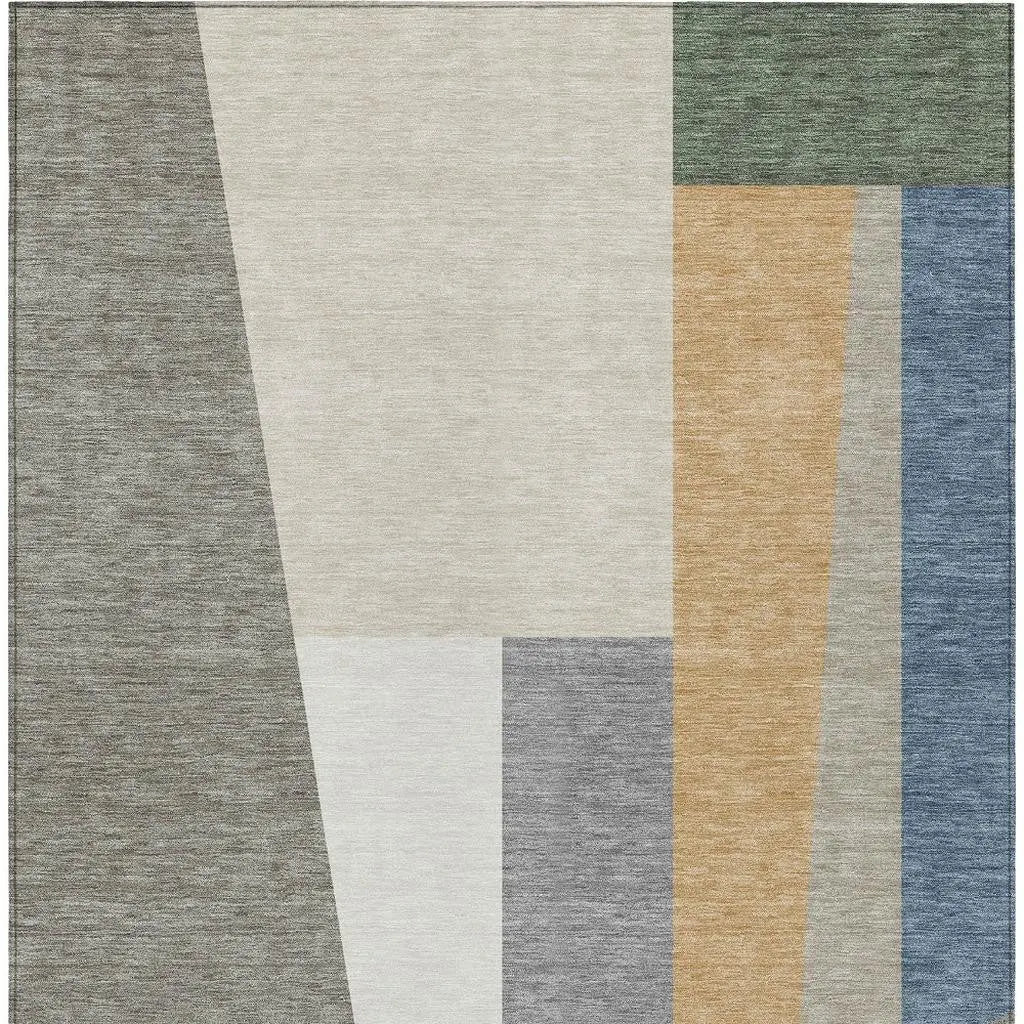 8' X 10' Taupe And Olive Green Geometric Washable Indoor Outdoor Area Rug Homeroots Outdoor