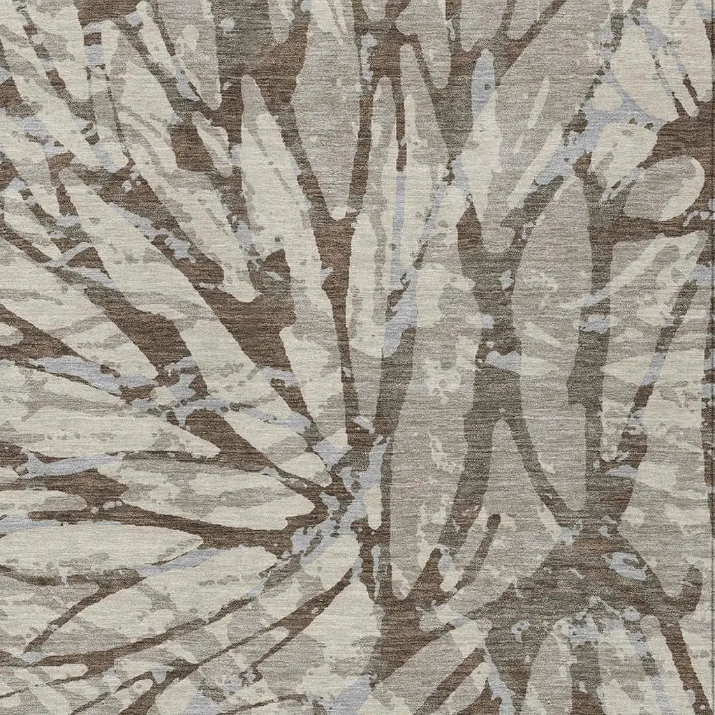 8' X 10' Taupe And Teal Blue Abstract Washable Indoor Outdoor Area Rug Homeroots Outdoor