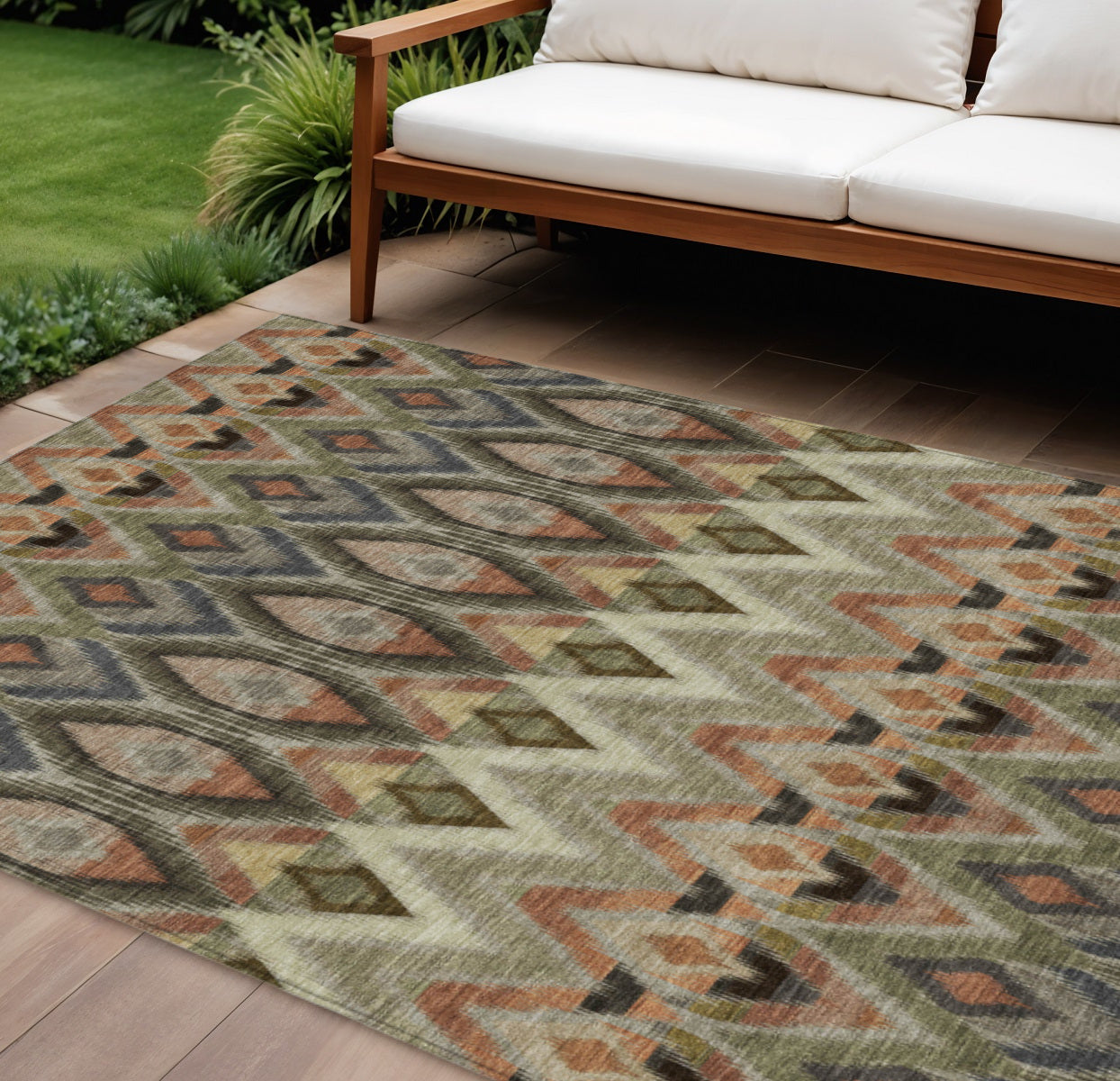 8' X 10' Taupe Olive Green And Beige Southwestern Washable Indoor Outdoor Area Rug Homeroots Outdoor