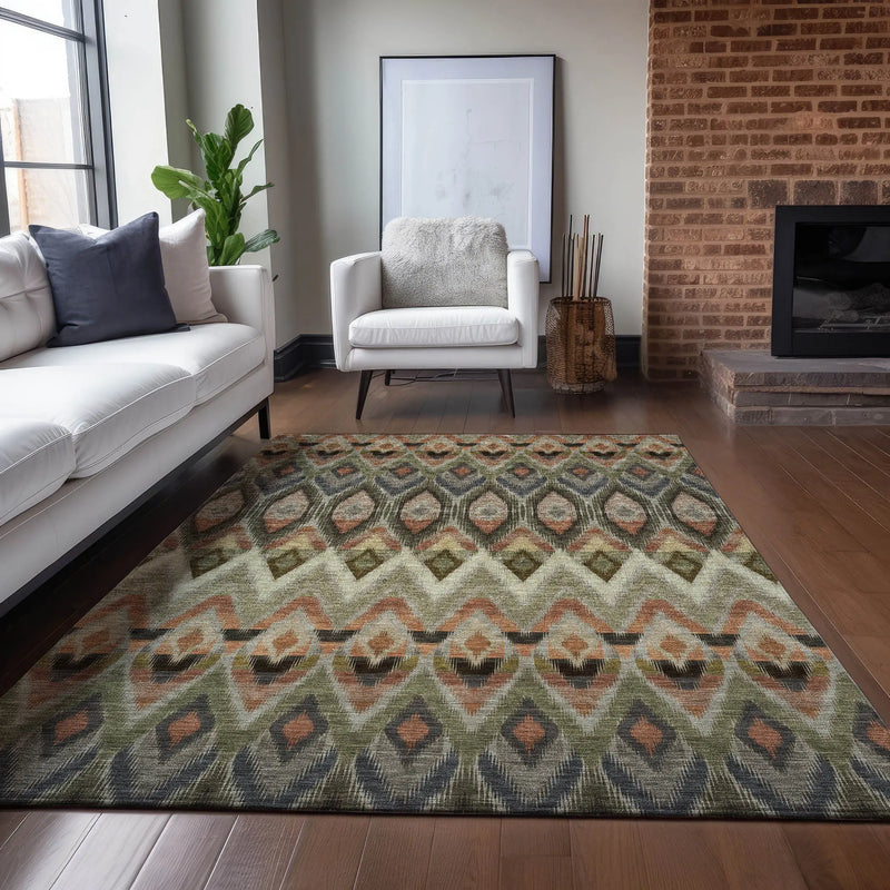 8' X 10' Taupe Olive Green And Beige Southwestern Washable Indoor Outdoor Area Rug Homeroots Outdoor