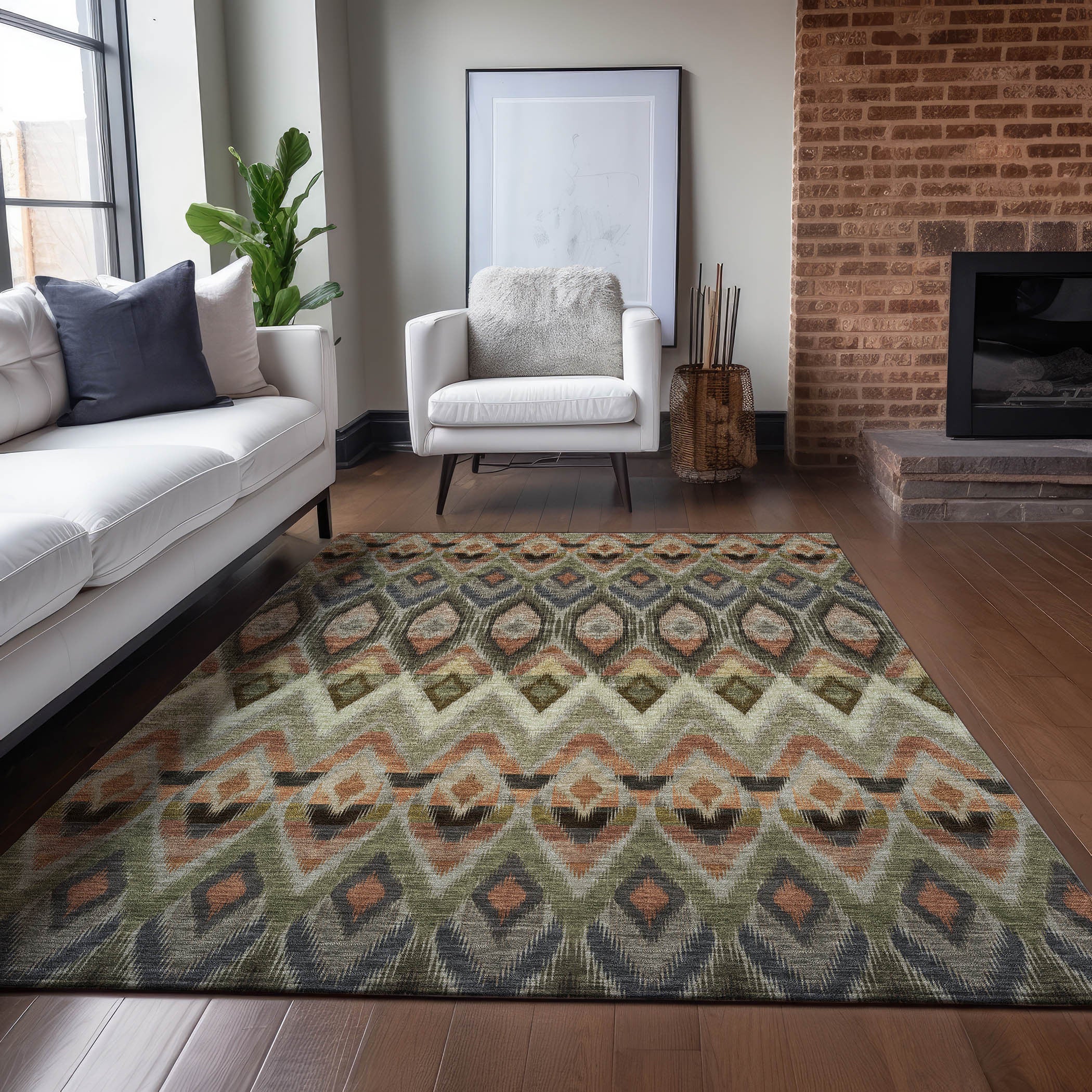8' X 10' Taupe Olive Green And Beige Southwestern Washable Indoor Outdoor Area Rug Homeroots Outdoor