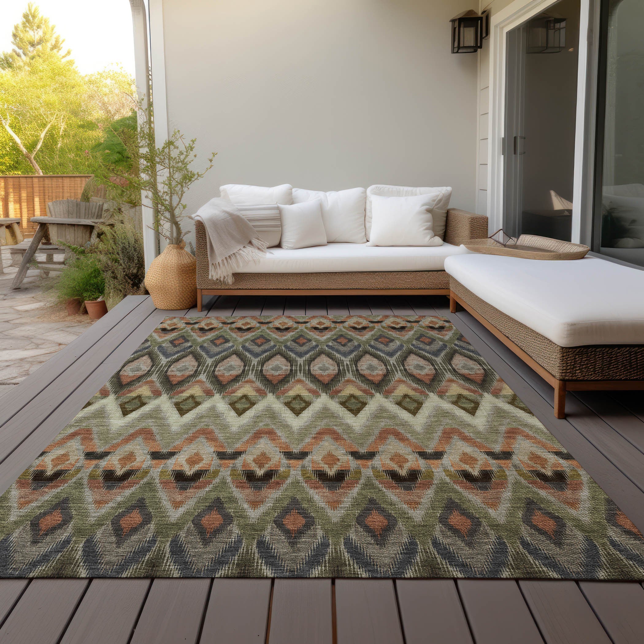 8' X 10' Taupe Olive Green And Beige Southwestern Washable Indoor Outdoor Area Rug Homeroots Outdoor