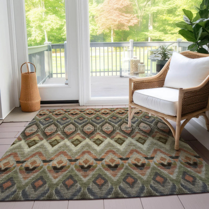 8' X 10' Taupe Olive Green And Beige Southwestern Washable Indoor Outdoor Area Rug Homeroots Outdoor