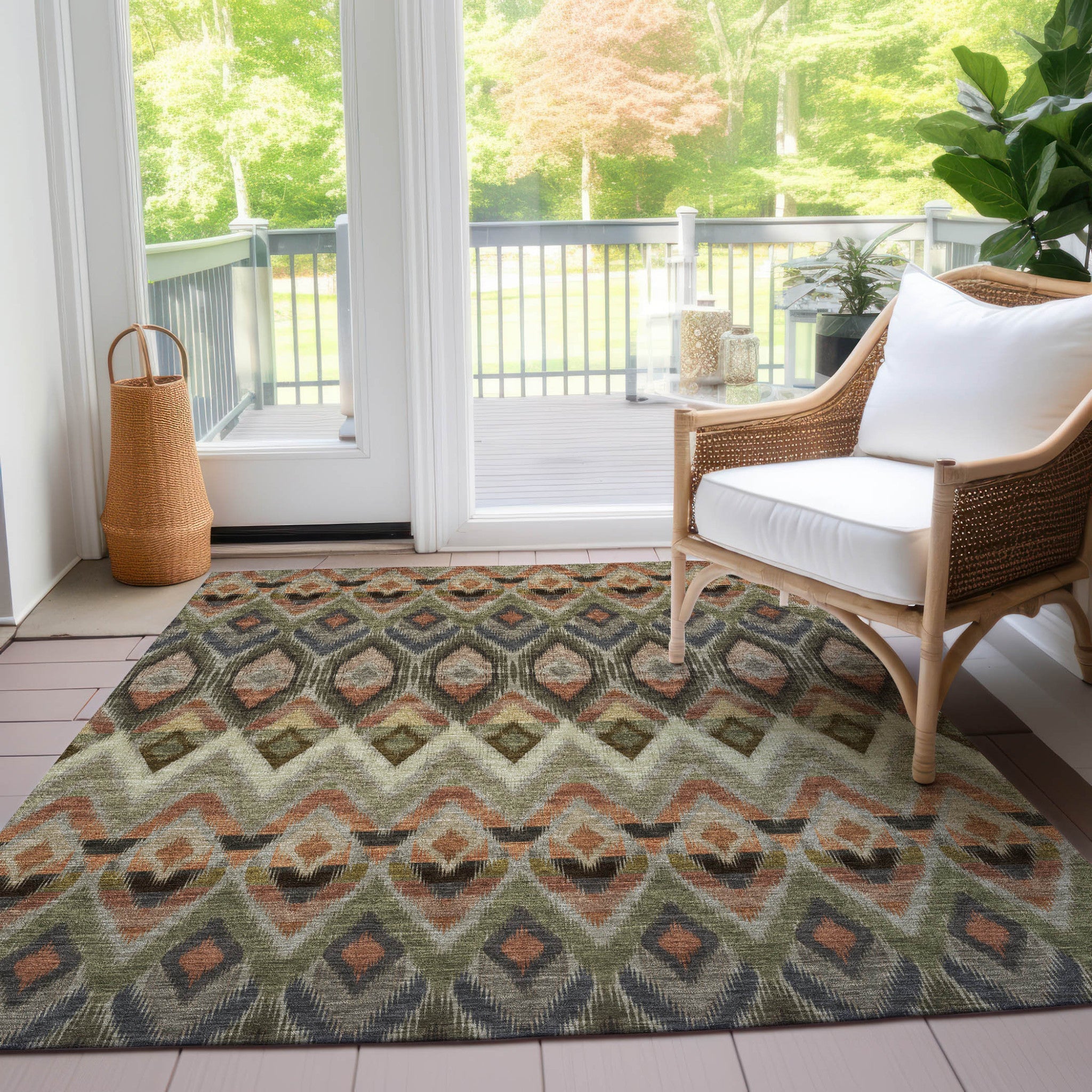 8' X 10' Taupe Olive Green And Beige Southwestern Washable Indoor Outdoor Area Rug Homeroots Outdoor