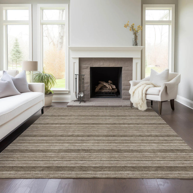 8' X 10' Taupe Striped Washable Indoor Outdoor Area Rug Homeroots Outdoor