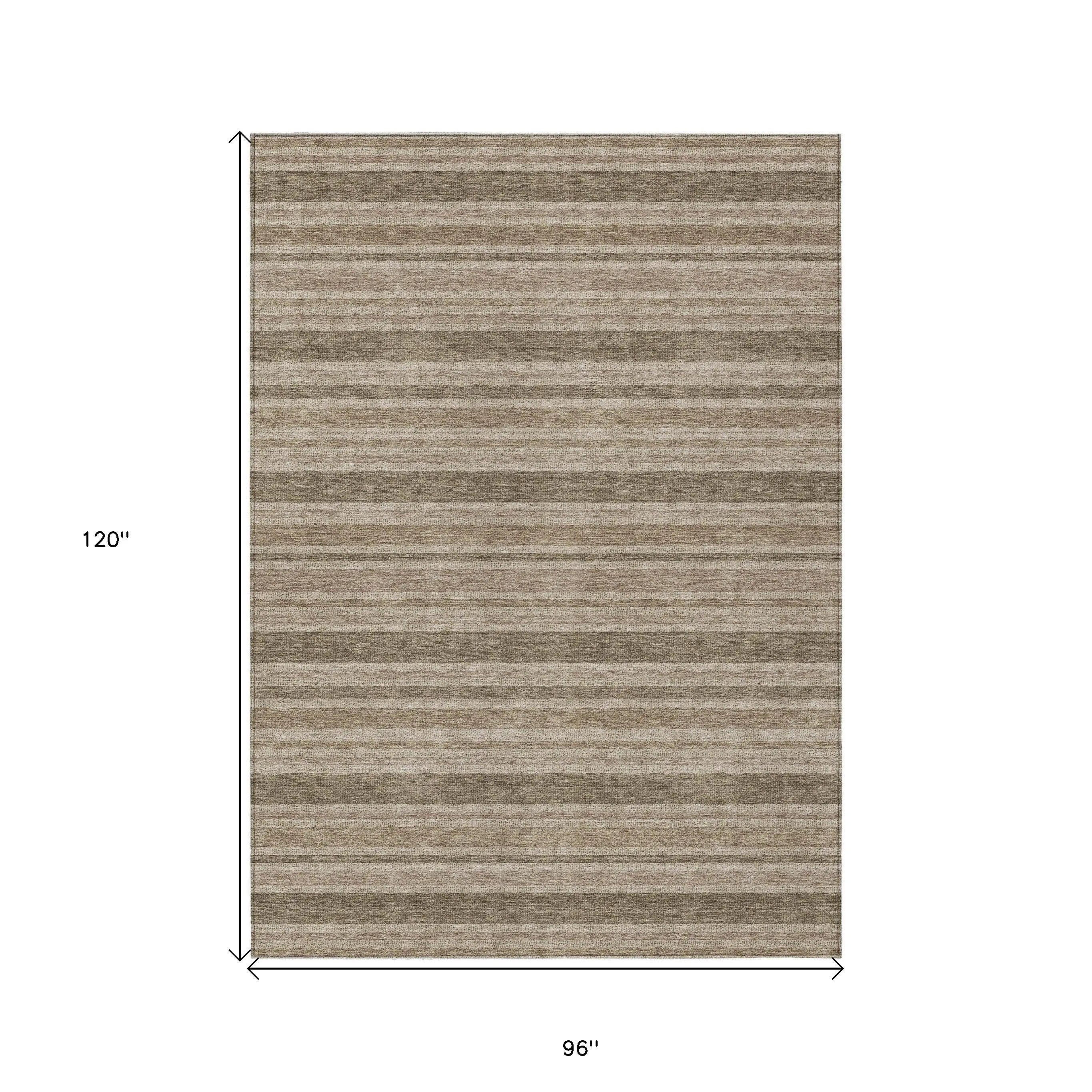 8' X 10' Taupe Striped Washable Indoor Outdoor Area Rug Homeroots Outdoor