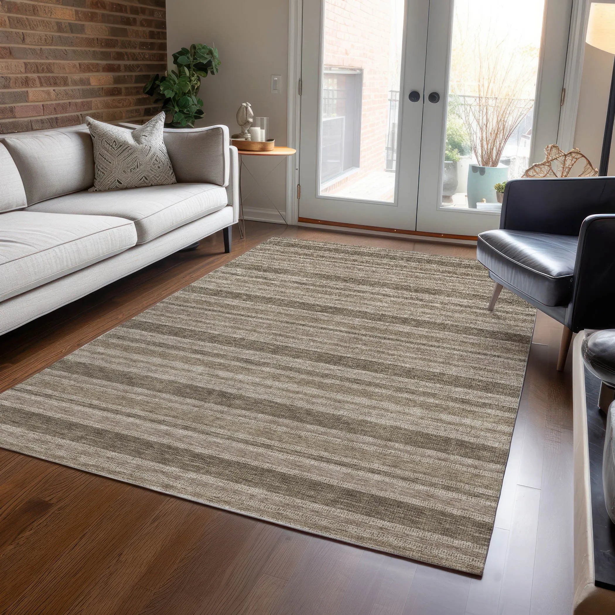 8' X 10' Taupe Striped Washable Indoor Outdoor Area Rug Homeroots Outdoor