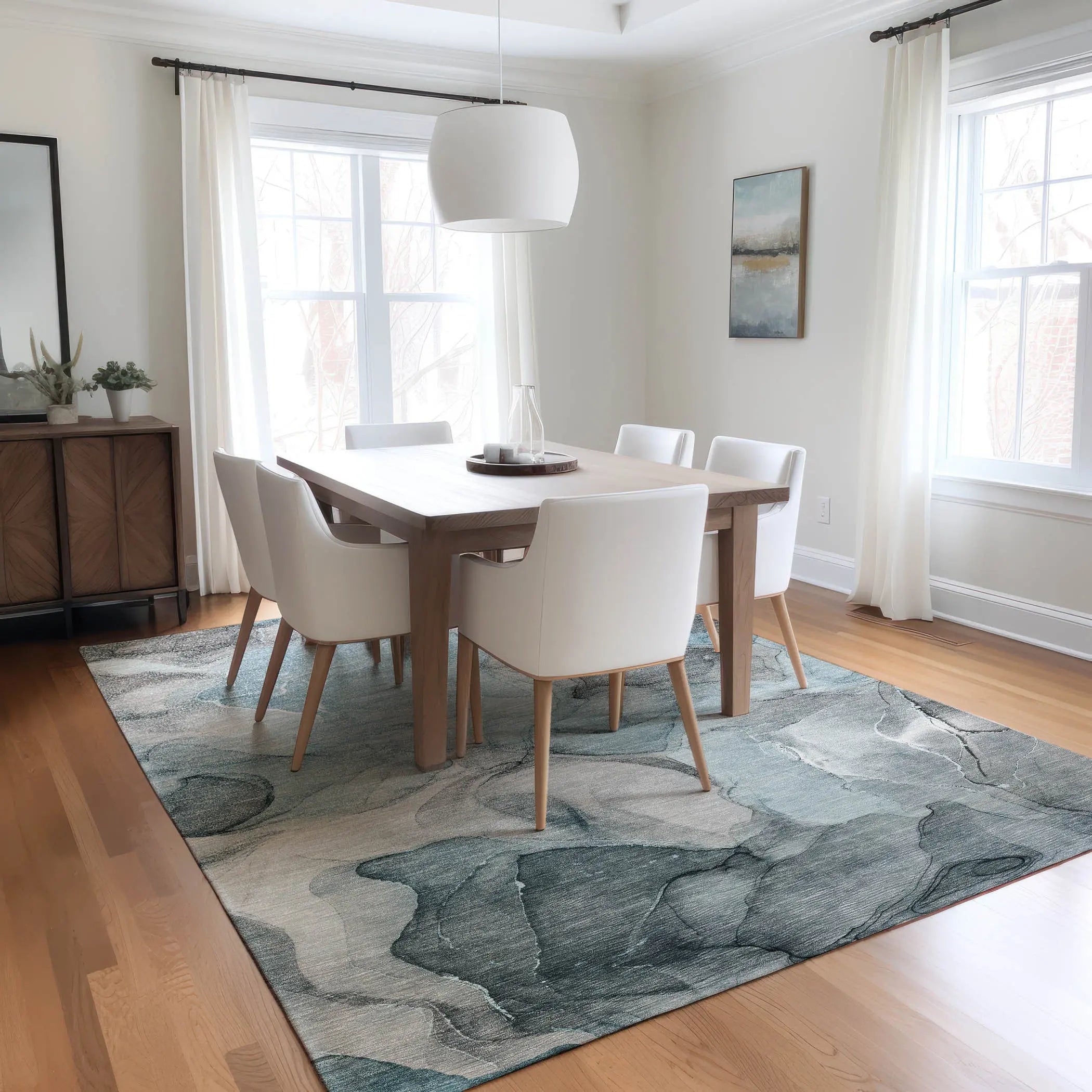 8' X 10' Teal Abstract Washable Non Skid Indoor Outdoor Area Rug Homeroots Outdoor