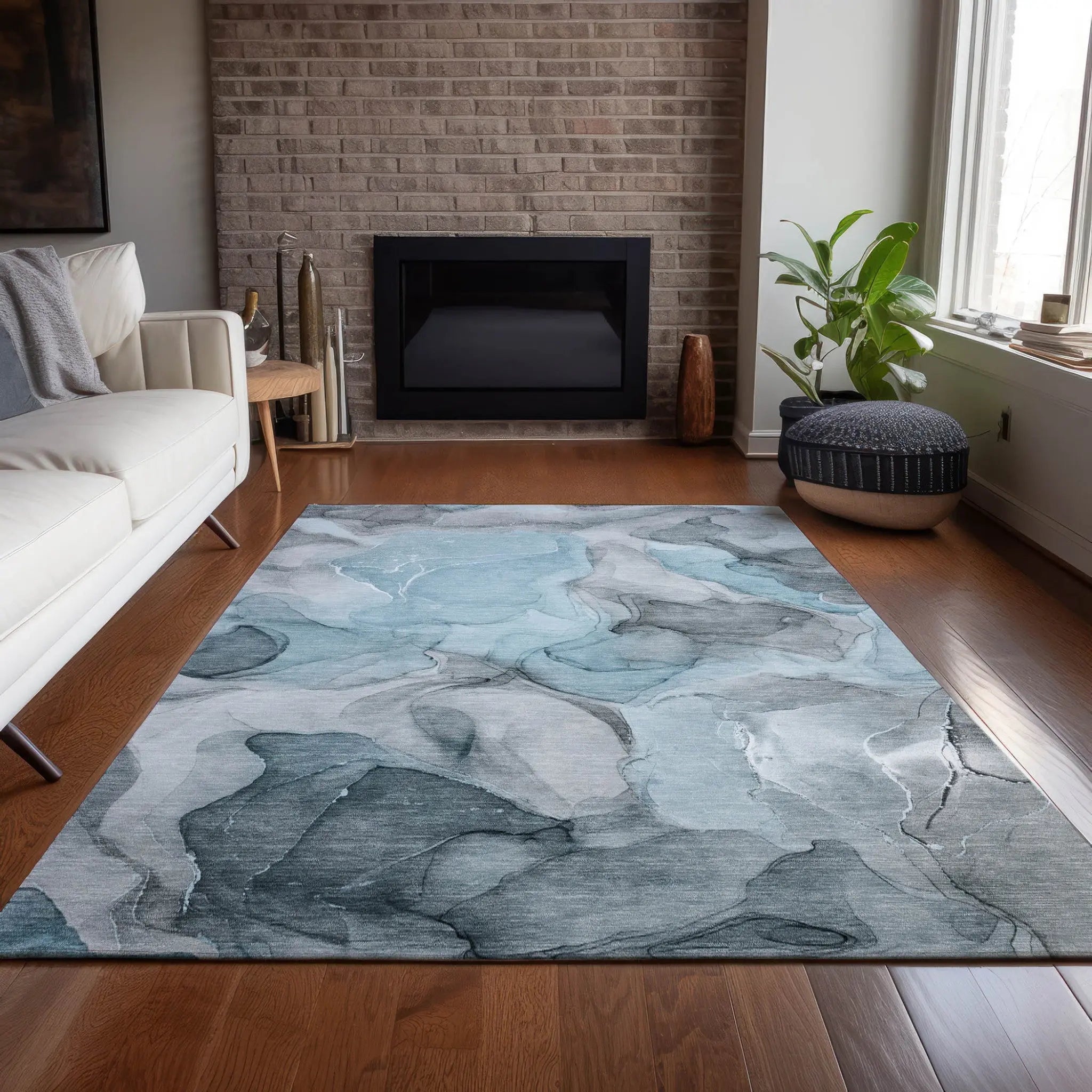 8' X 10' Teal Abstract Washable Non Skid Indoor Outdoor Area Rug Homeroots Outdoor