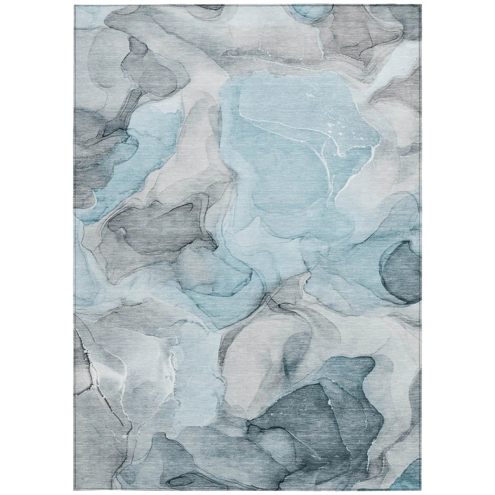 8' X 10' Teal Abstract Washable Non Skid Indoor Outdoor Area Rug Homeroots Outdoor