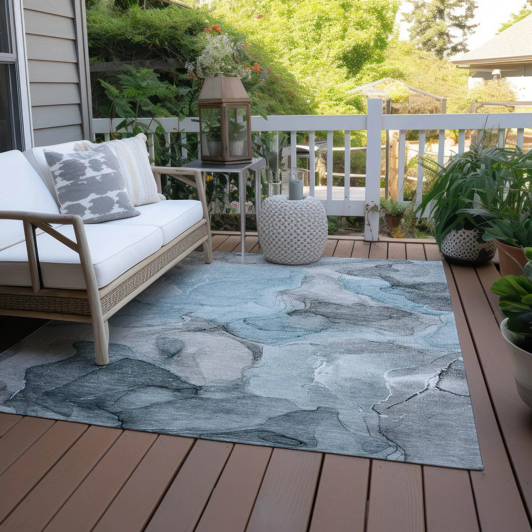 8' X 10' Teal Abstract Washable Non Skid Indoor Outdoor Area Rug Homeroots Outdoor