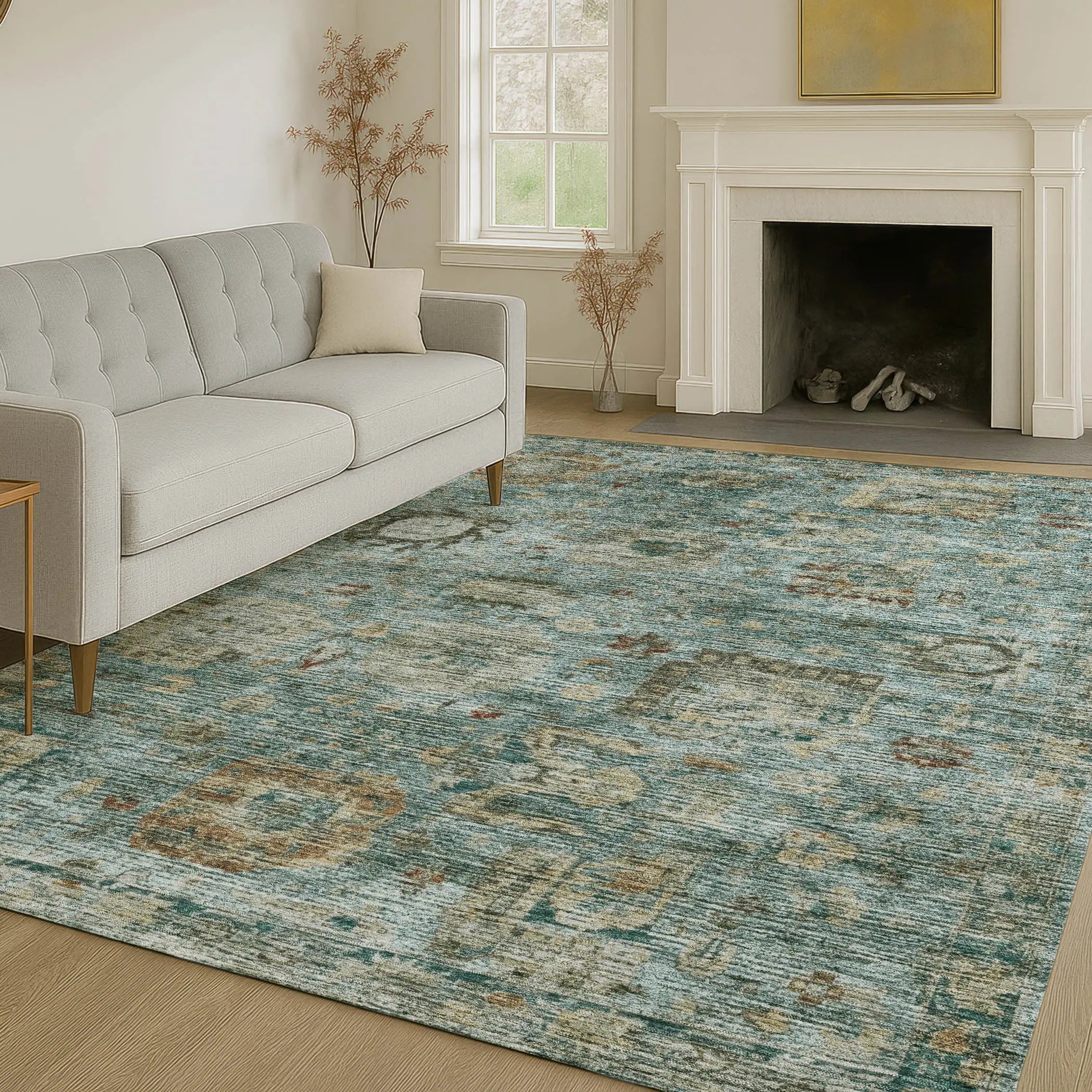 8' X 10' Teal Blue And Aqua Abstract Washable Indoor Outdoor Area Rug Homeroots Outdoor