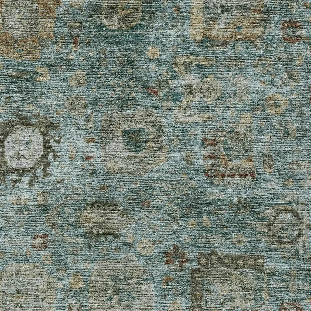 8' X 10' Teal Blue And Aqua Abstract Washable Indoor Outdoor Area Rug Homeroots Outdoor