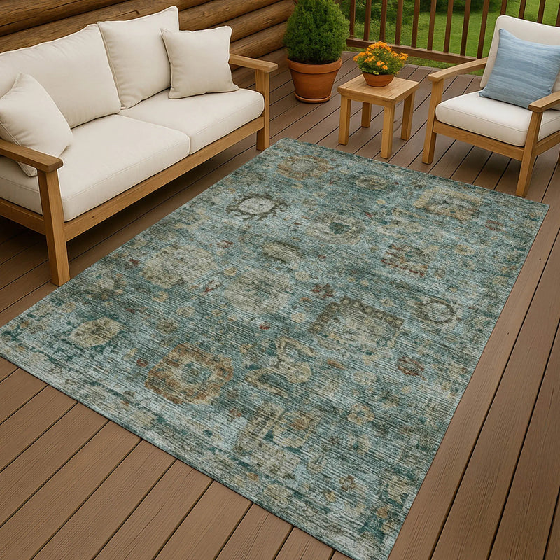 8' X 10' Teal Blue And Aqua Abstract Washable Indoor Outdoor Area Rug Homeroots Outdoor