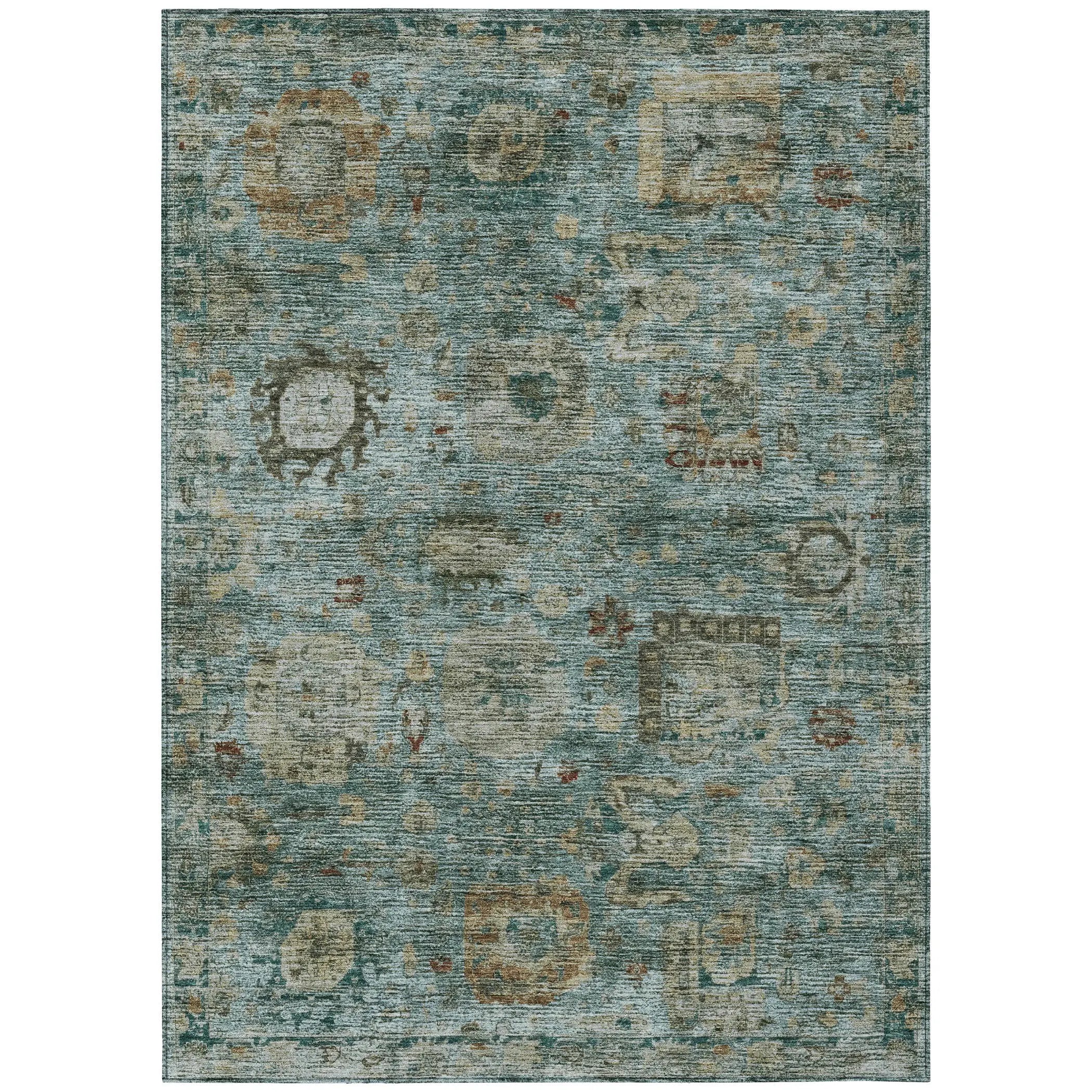 8' X 10' Teal Blue And Aqua Abstract Washable Indoor Outdoor Area Rug Homeroots Outdoor