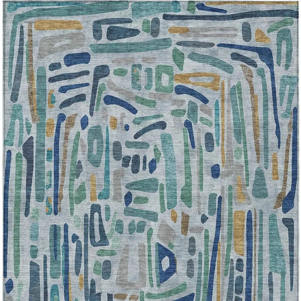 8' X 10' Teal Blue And Aqua Abstract Washable Indoor Outdoor Area Rug Homeroots Outdoor