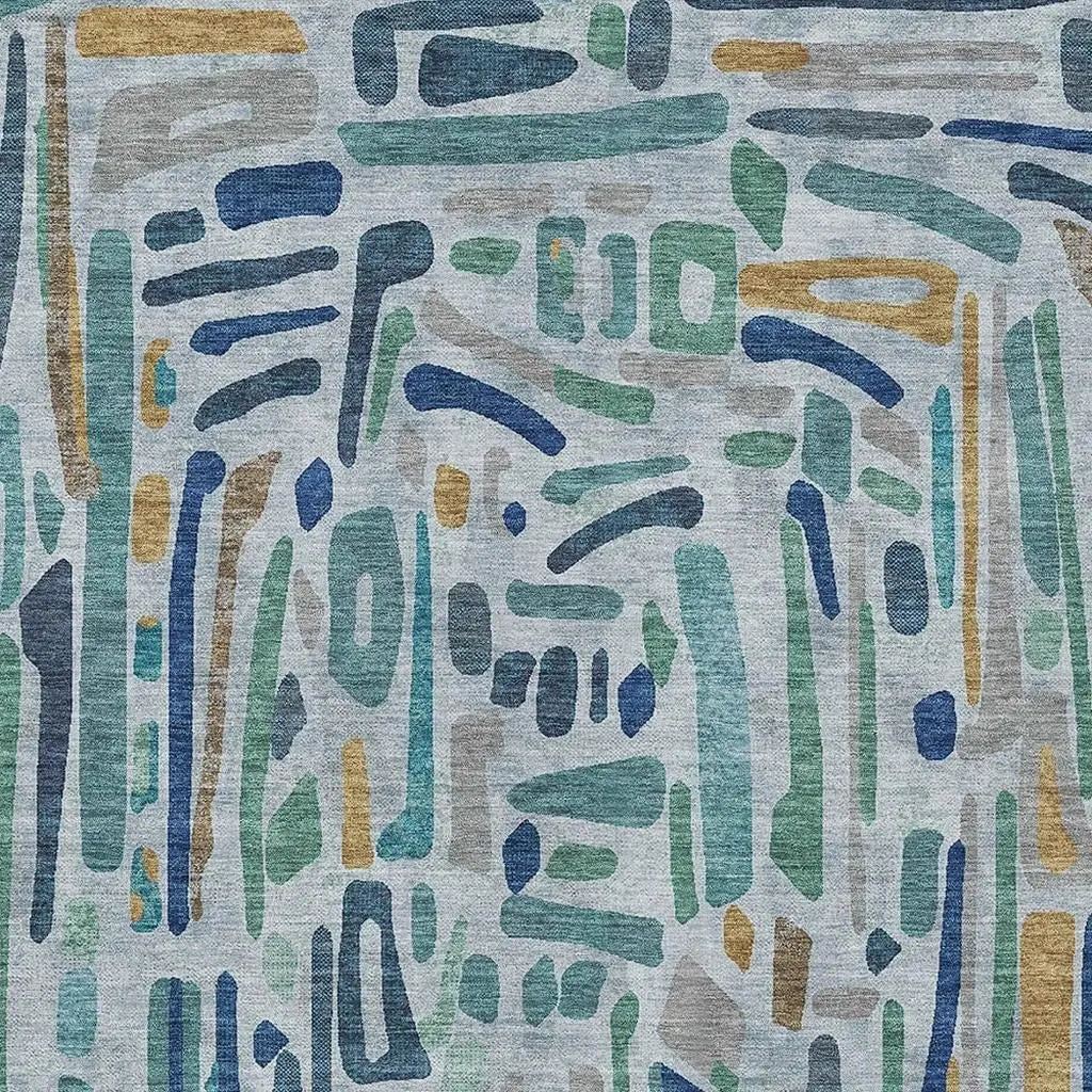 8' X 10' Teal Blue And Aqua Abstract Washable Indoor Outdoor Area Rug Homeroots Outdoor