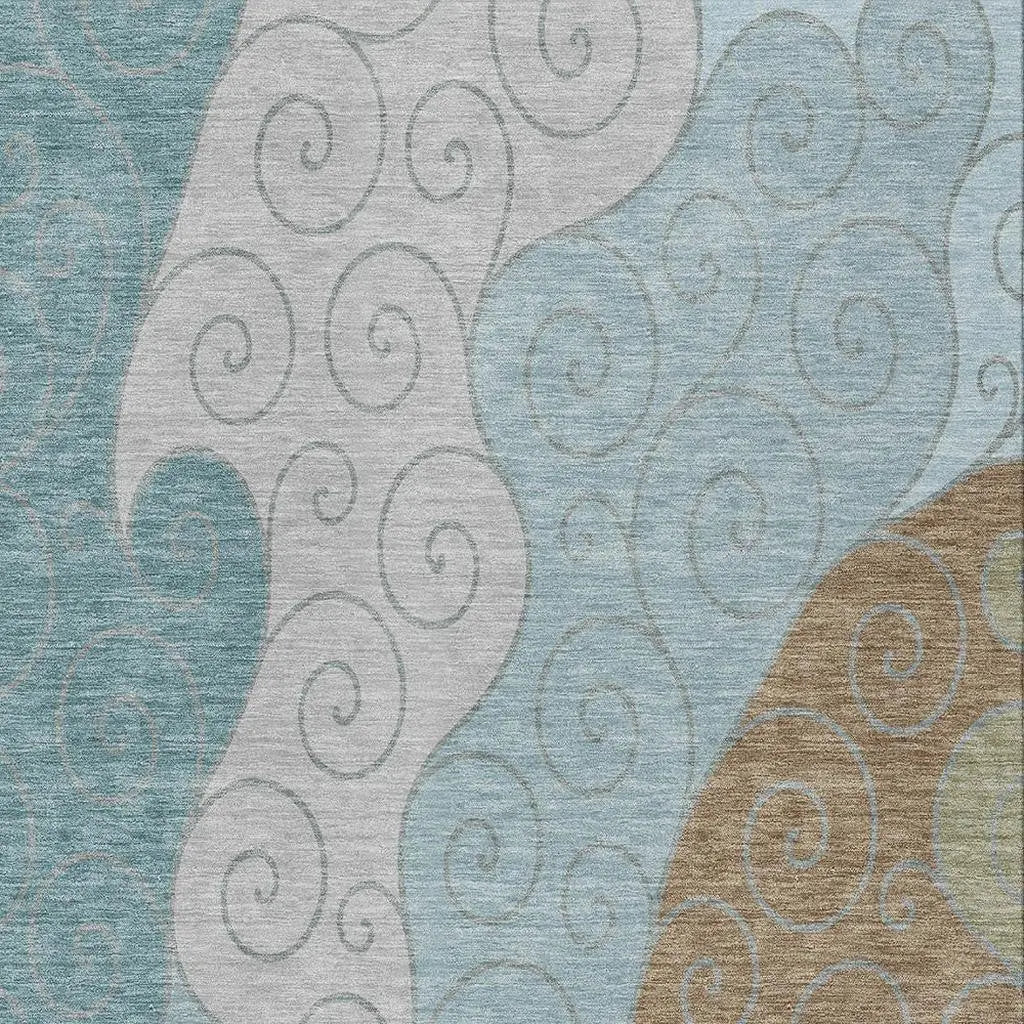 8' X 10' Teal Blue And Aqua Abstract Washable Indoor Outdoor Area Rug Homeroots Outdoor