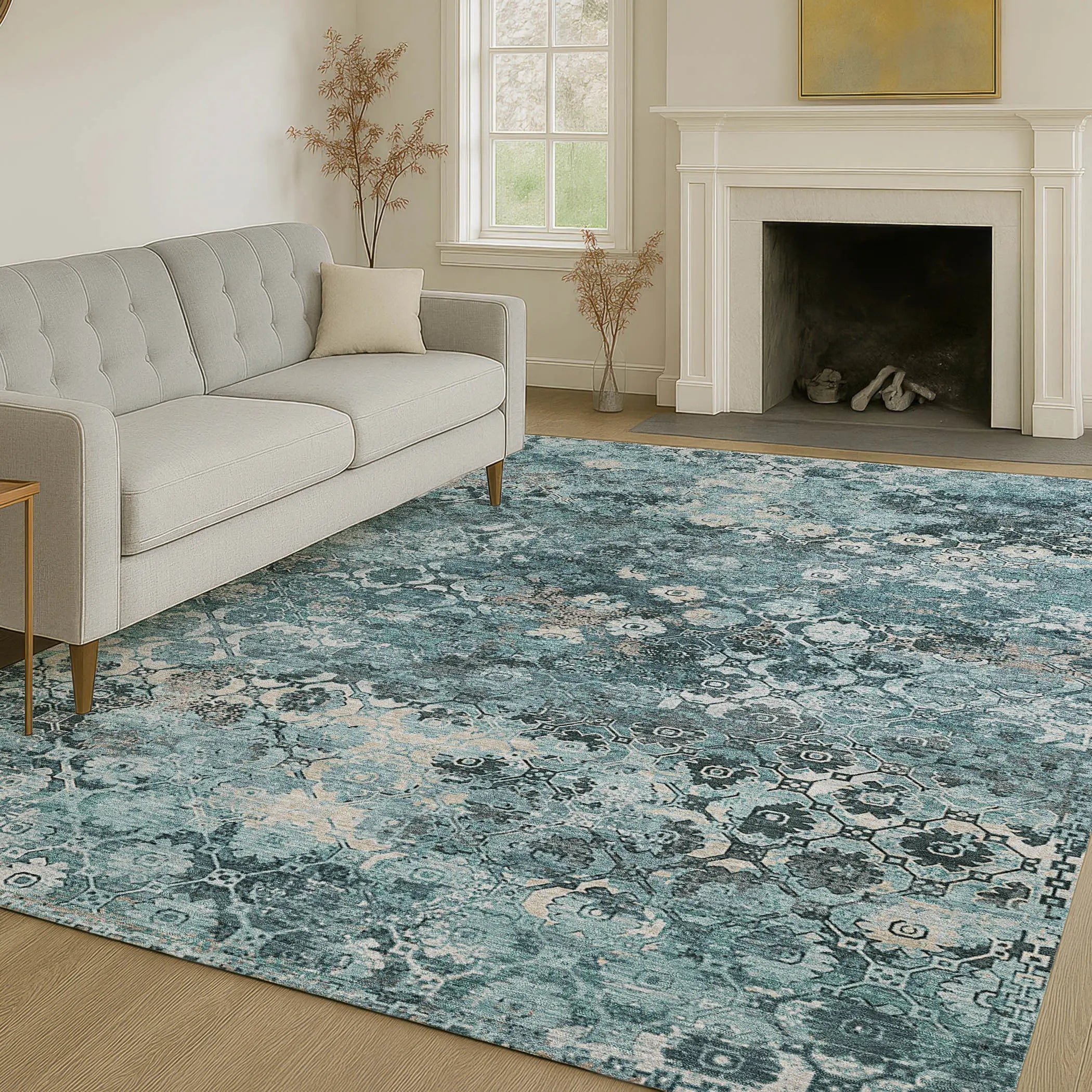 8' X 10' Teal Blue And Aqua Abstract Washable Indoor Outdoor Area Rug Homeroots Outdoor