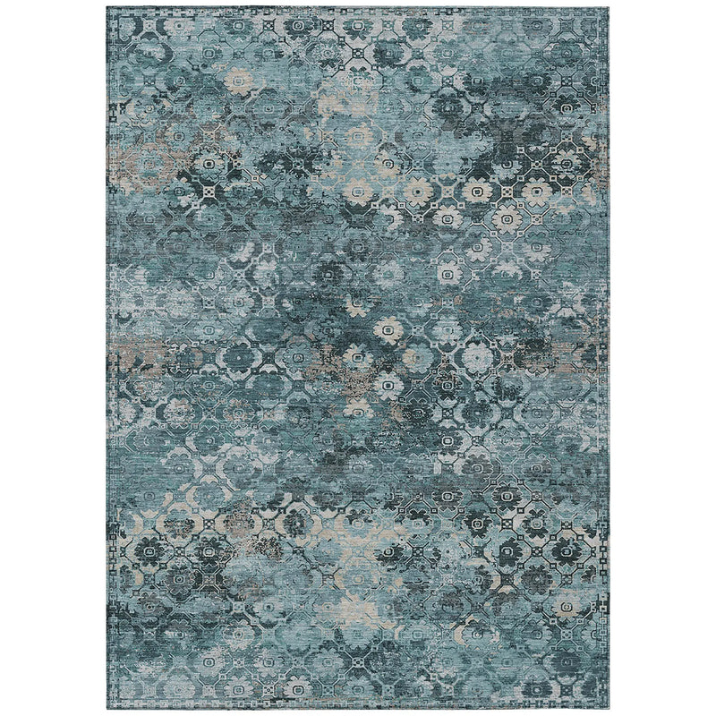 8' X 10' Teal Blue And Aqua Abstract Washable Indoor Outdoor Area Rug Homeroots Outdoor