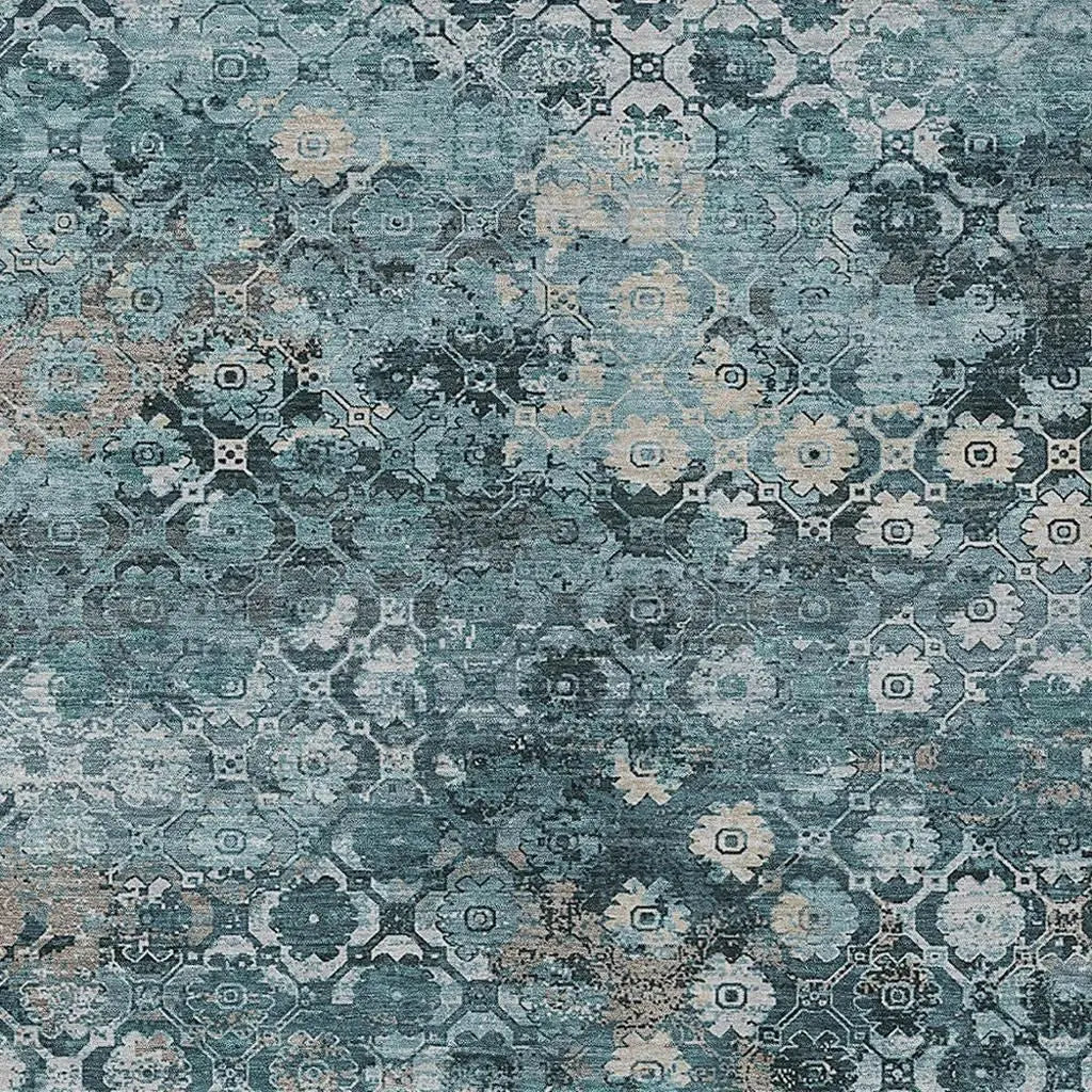 8' X 10' Teal Blue And Aqua Abstract Washable Indoor Outdoor Area Rug Homeroots Outdoor