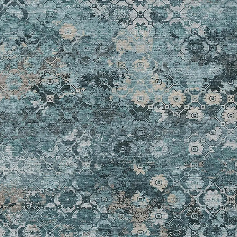 8' X 10' Teal Blue And Aqua Abstract Washable Indoor Outdoor Area Rug Homeroots Outdoor