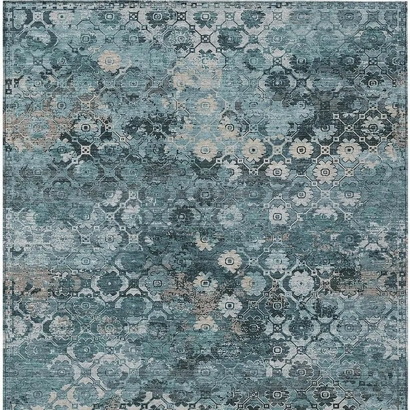 8' X 10' Teal Blue And Aqua Abstract Washable Indoor Outdoor Area Rug Homeroots Outdoor
