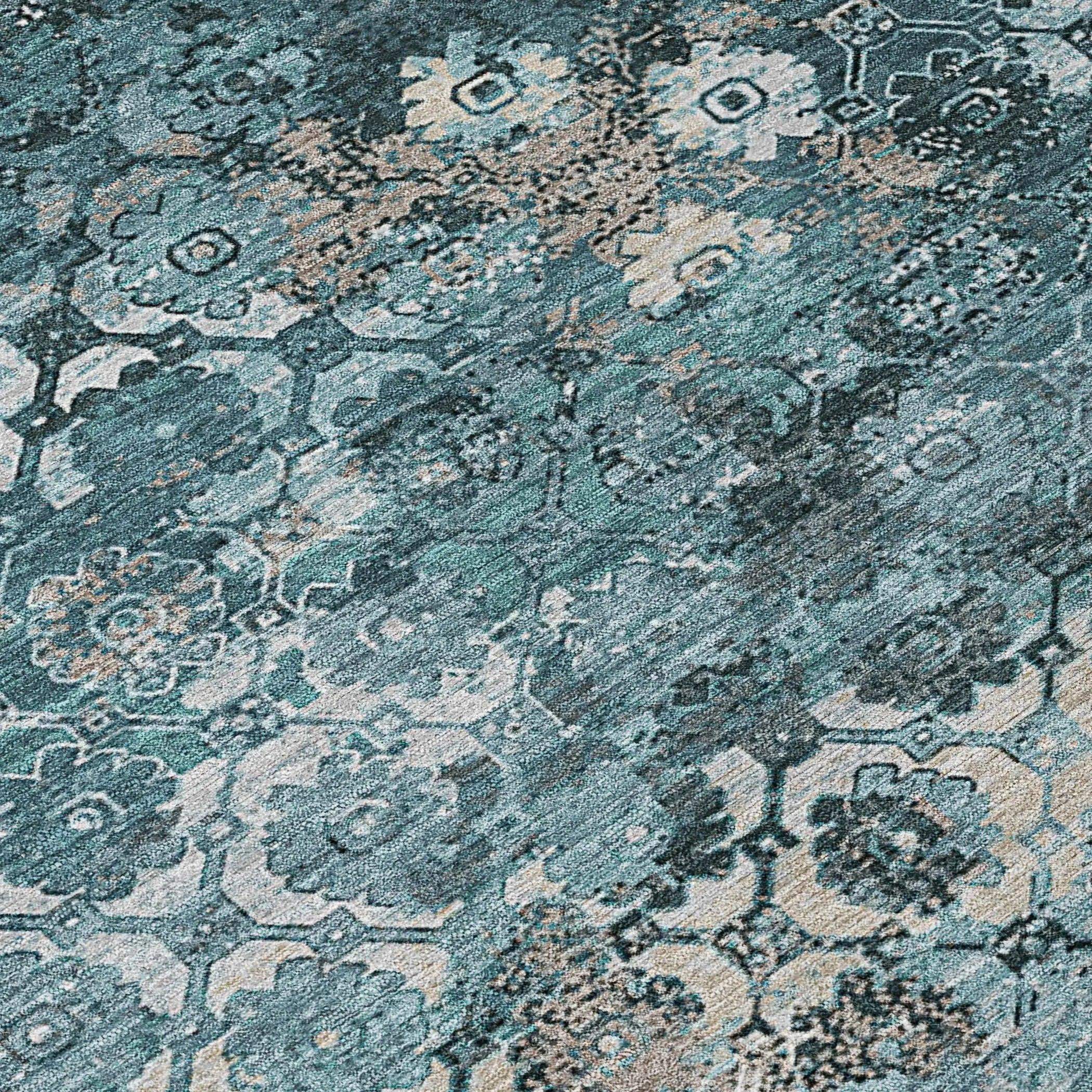8' X 10' Teal Blue And Aqua Abstract Washable Indoor Outdoor Area Rug Homeroots Outdoor