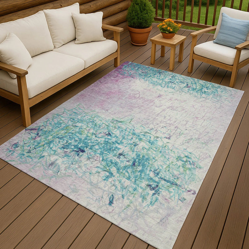8' X 10' Teal Blue And Aqua Abstract Washable Indoor Outdoor Area Rug Homeroots Outdoor