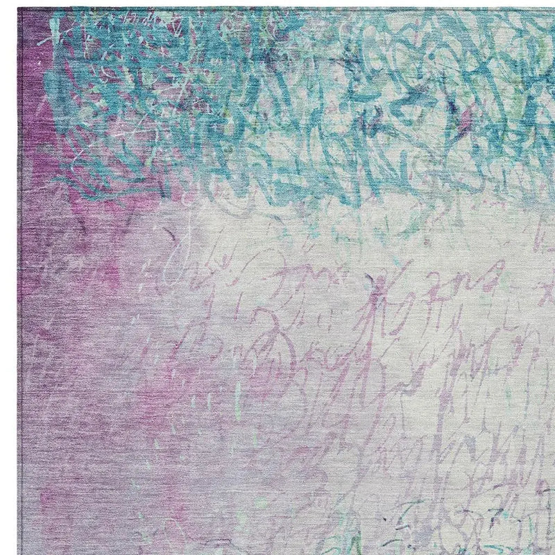 8' X 10' Teal Blue And Aqua Abstract Washable Indoor Outdoor Area Rug Homeroots Outdoor