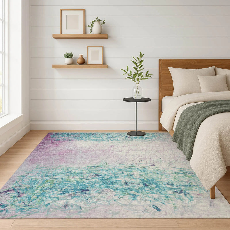 8' X 10' Teal Blue And Aqua Abstract Washable Indoor Outdoor Area Rug Homeroots Outdoor